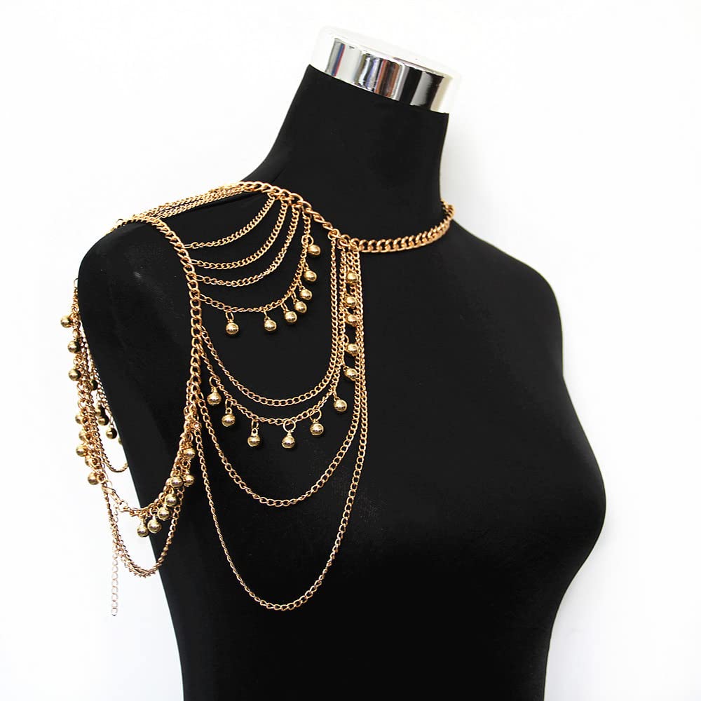 Sexy Gold Beaded Body Chain Jewelry for Women - Layered Shoulder Chains with Tassels | Perfect for Music Festivals, Beach Parties & Boudoir Photography