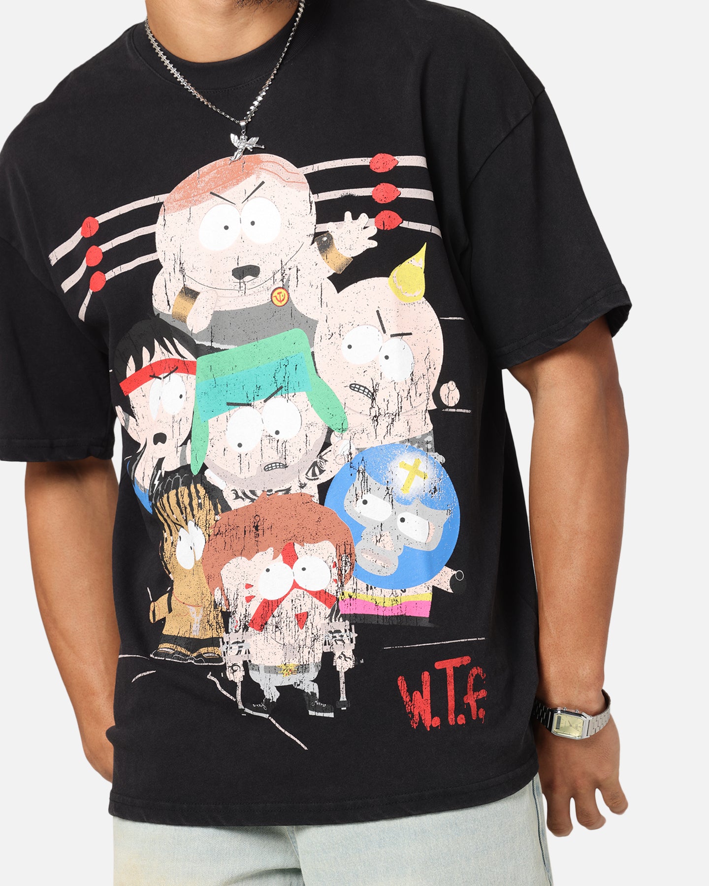 Vintage South Park WTF Black Acid Wash T-Shirt - 73 Studio Retro Graphic Tee for Casual Wear & Pop Culture Fans