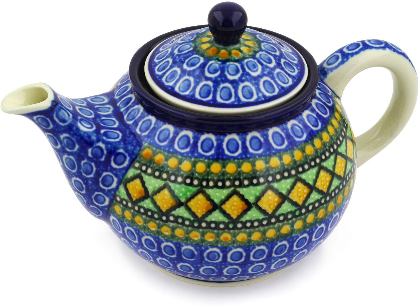 Authentic Polish Pottery 3½ Cup Tea & Coffee Pot - Ceramika Artystyczna Handmade Stained Glass Window Design UNIKAT with Certificate | Perfect for Afternoon Tea, Coffee Breaks & Gift Giving