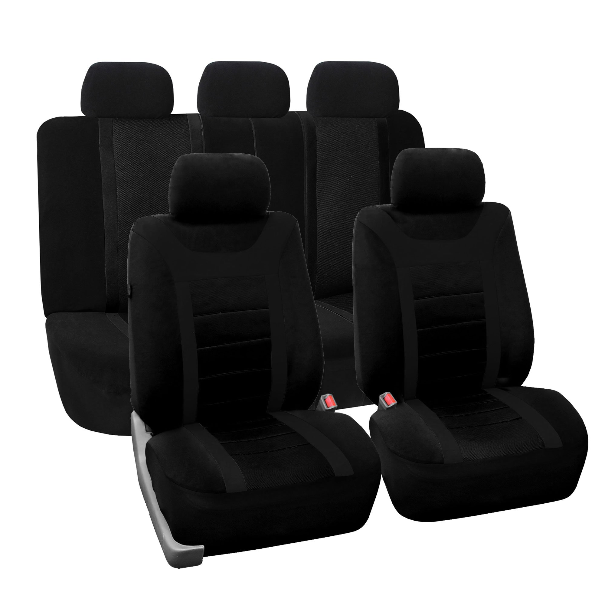 FH Group Full Set Universal Fit Car Seat Covers - Low Back Front & Split Bench Rear Seat Covers | Airbag Compatible, Washable Fabric | Perfect for SUV, Sedan, Van (Black) | Protect Your Seats from Wear, Spills & Pets