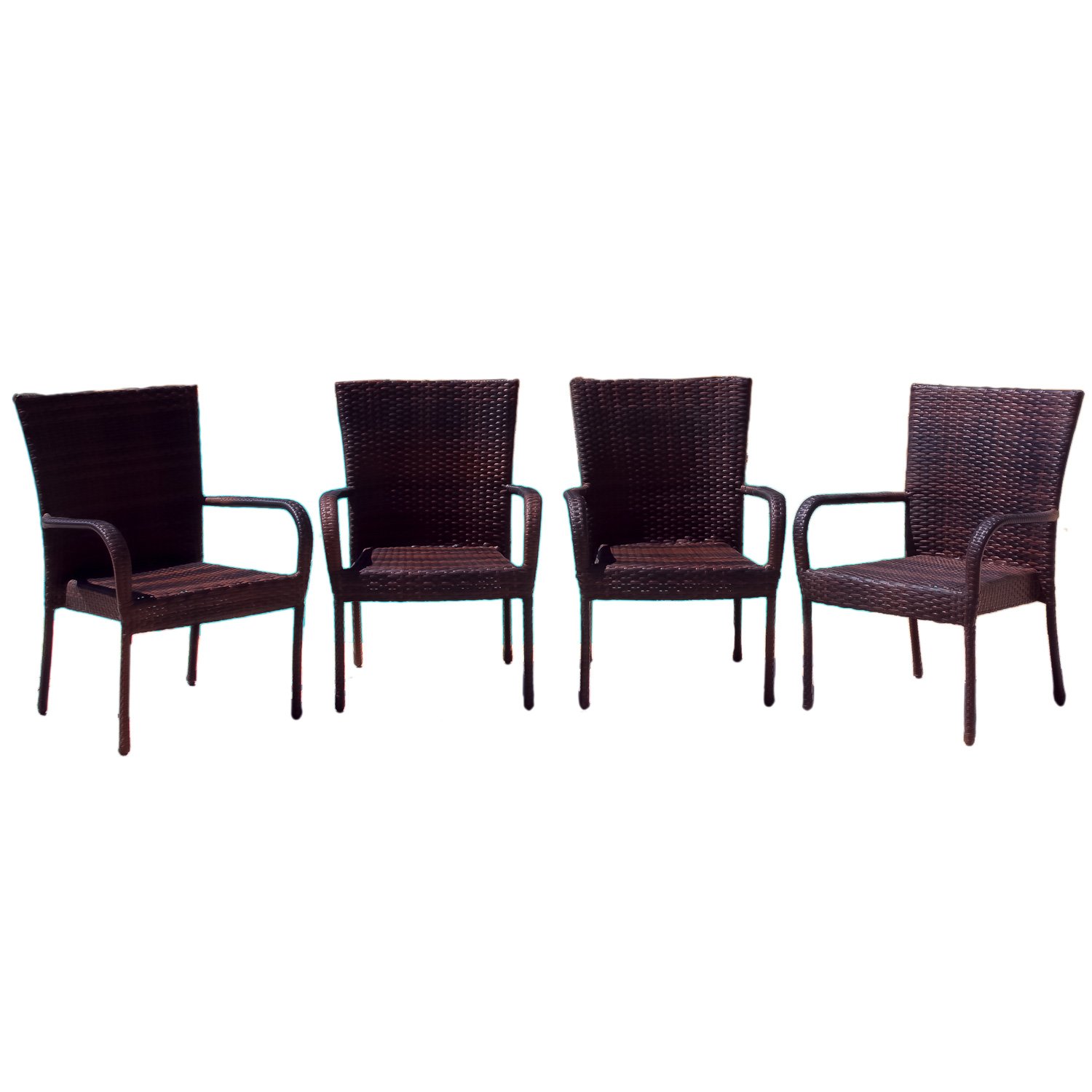 Christopher Knight Home CKH Outdoor Wicker Stackable Club Chairs, 4-Piece Set, Multi-Brown - Patio Furniture for Garden, Poolside & Backyard Relaxation