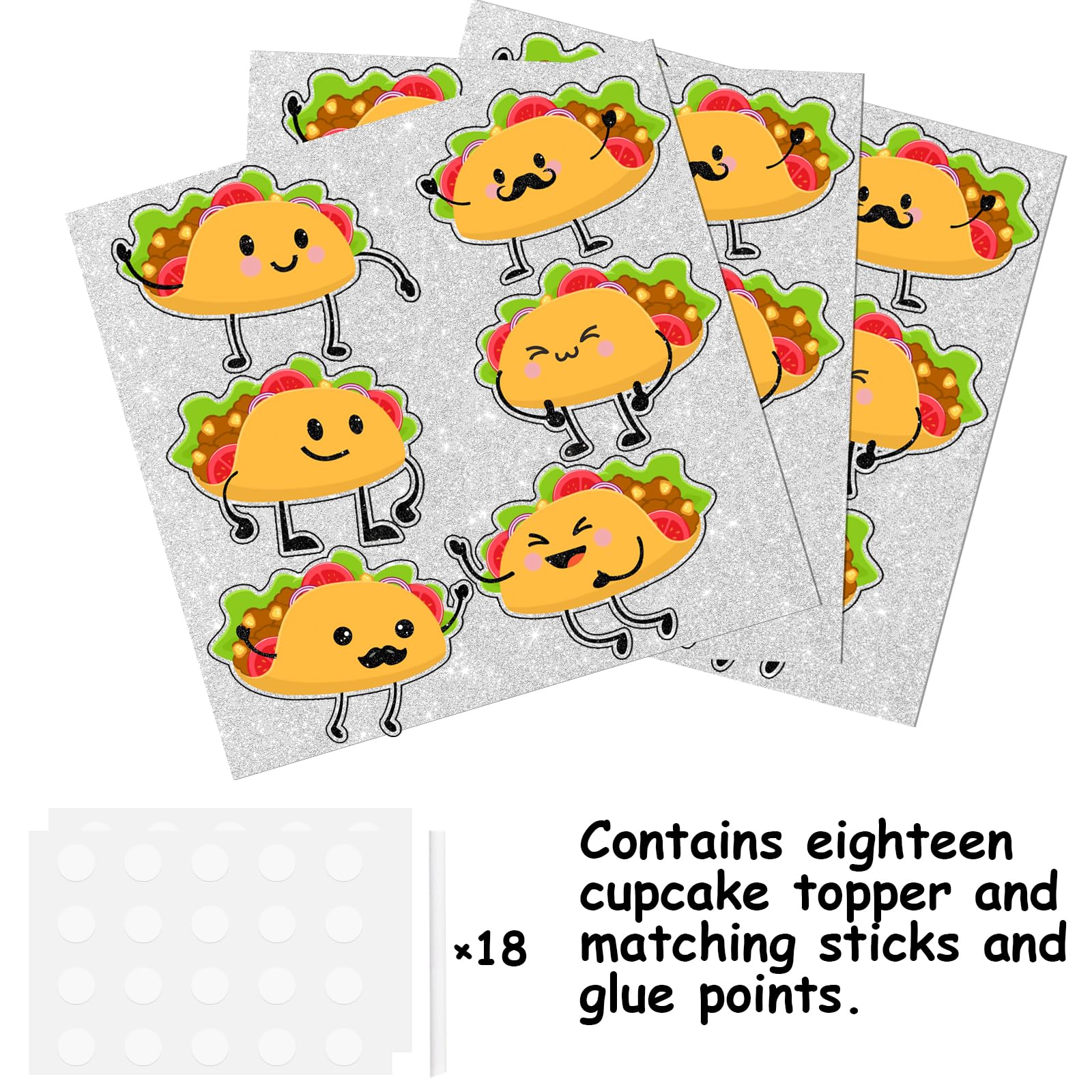 18pcs Gold Glitter Taco Cupcake Toppers - Mexican Fiesta Party Decorations for Baby Showers, Birthdays & Dessert Tables - Cute Yummy Food Theme Party Supplies (Perfect for Cinco de Mayo, Themed Parties & Sweet Treat Displays)