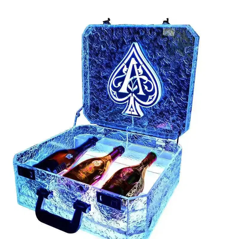 3 Bottle LED Ace of Spade Champagne Suitcase - VIP Wine Presenter Box with Glow Lights, Luxury Display Case for Nightclub, Party, Wedding & Special Events - Perfect for Celebrations, Gifts & VIP Entertainment