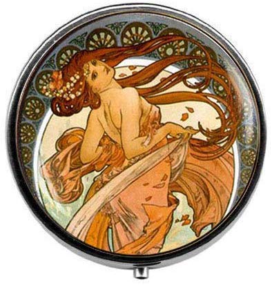 Vintage Art Nouveau Pill Box & Candy Box - Beautiful Lady Painting Design Inspired by Alphonse Mucha, Art Deco Jewelry Gift for Women | Perfect for Storing Pills, Mints, or Small Keepsakes