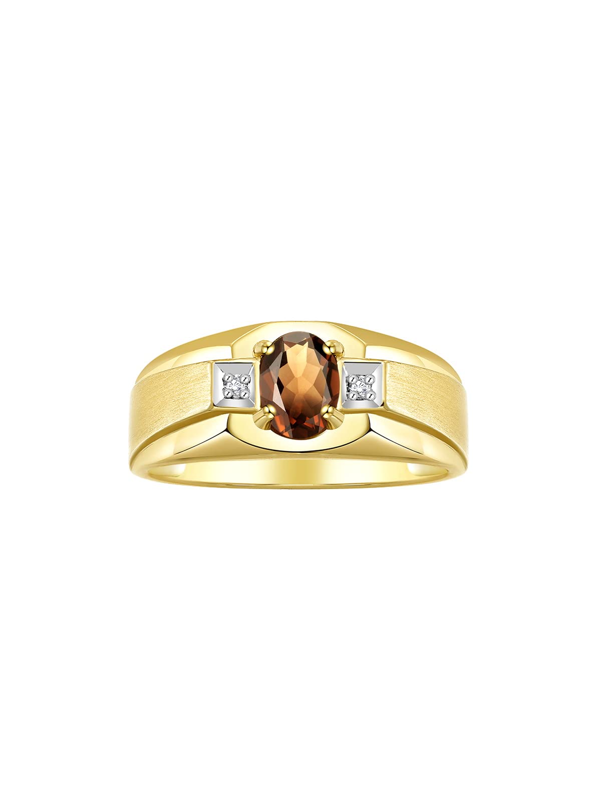 Rylos Men's Classic 7X5MM Oval Gemstone & Diamond Ring - Yellow Gold Plated Silver Birthstone Rings for Men (Sizes 8-13) | Wedding, Engagement, Anniversary & Gift Jewelry