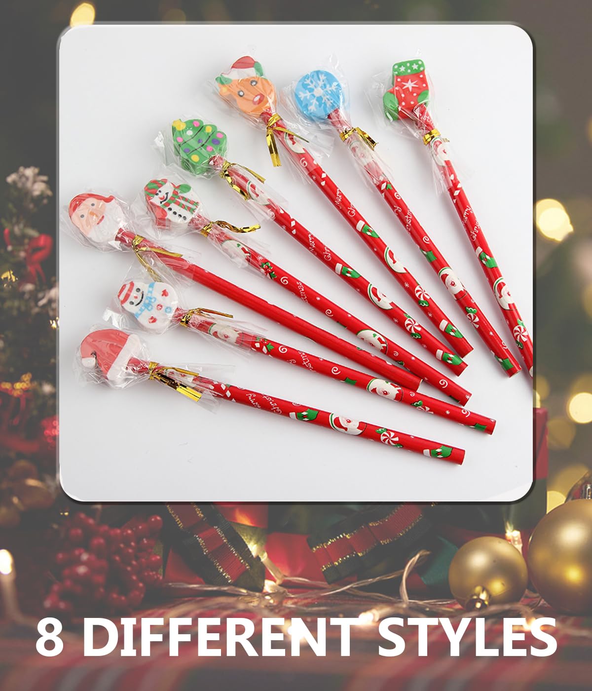48 Pack Christmas Pencils with Eraser Toppers - Bulk Holiday Pencils for Kids, Students, Classroom & Office Supplies - Perfect for Christmas Party Favors, School Rewards & Gift Exchanges