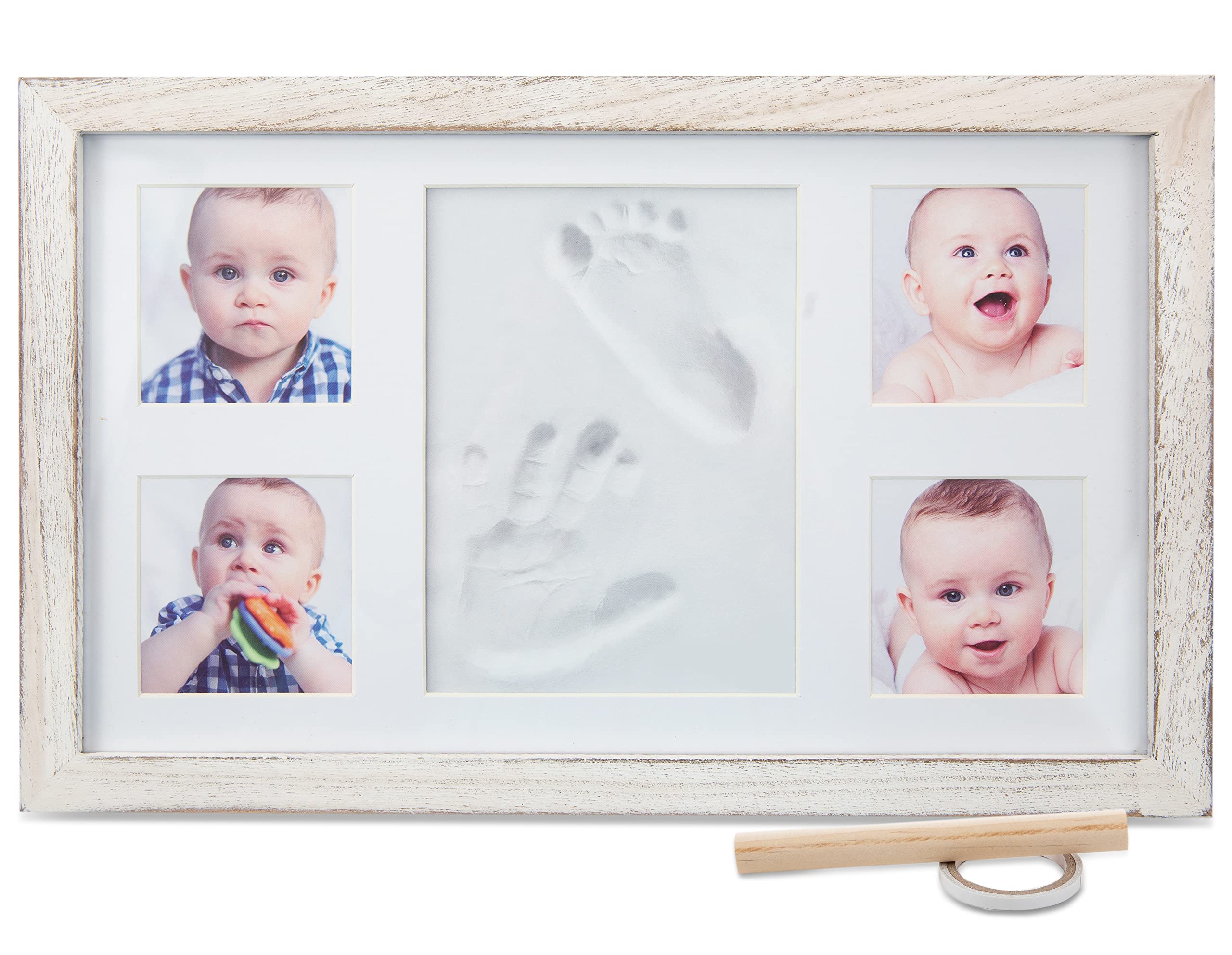 Little Hippo Baby Handprint and Footprint Kit | Rustic White Keepsake Frame for Newborns | DIY Baby Memory Craft for First Birthday, Christening, Nursery Decor (Large)