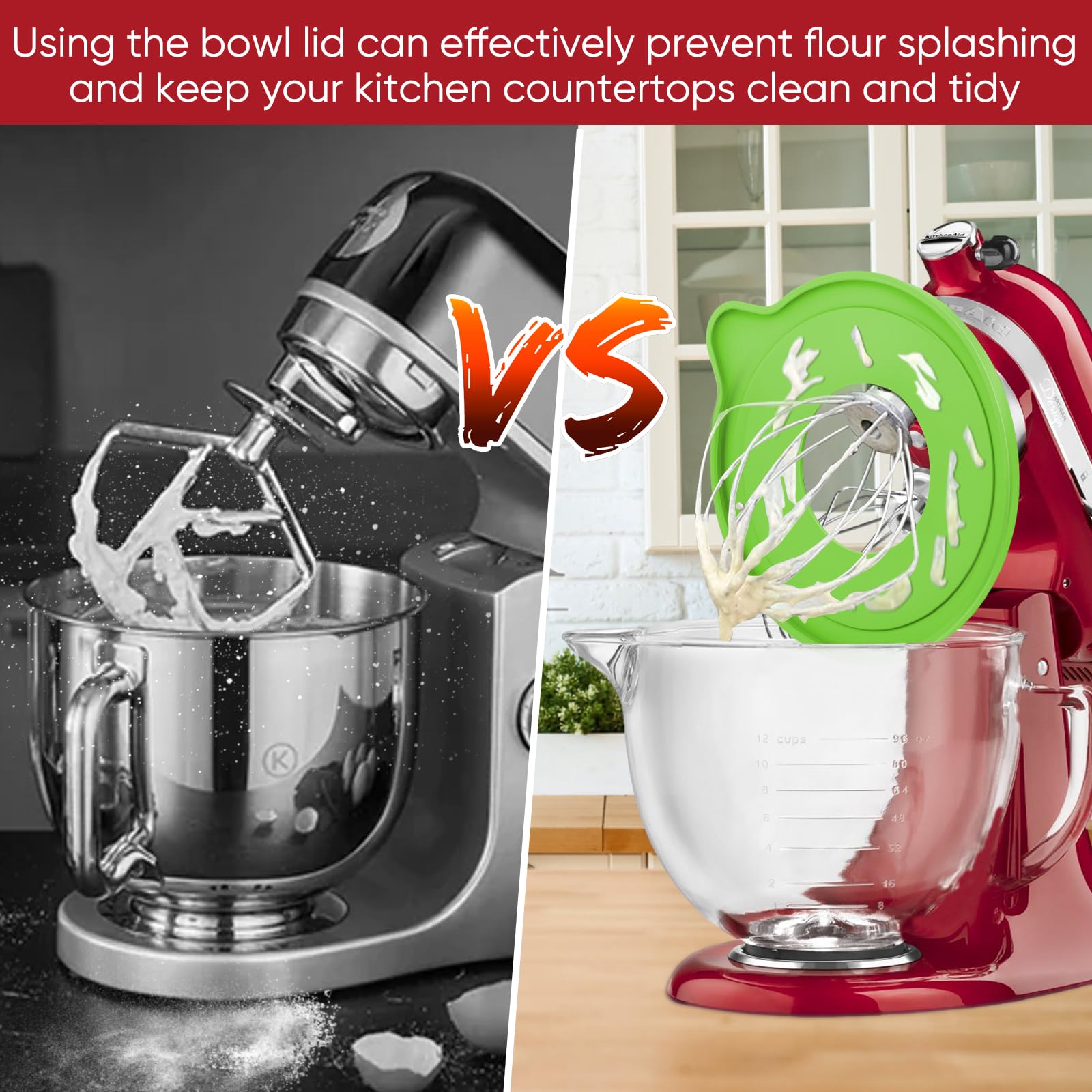 Glass Mixing Bowl Compatible with KitchenAid 4.5/5 QT Tilt-Head Stand Mixer - Microwave & Freezer Safe with Measurement Markings & Lid - Perfect for Baking, Meal Prep & Food Storage