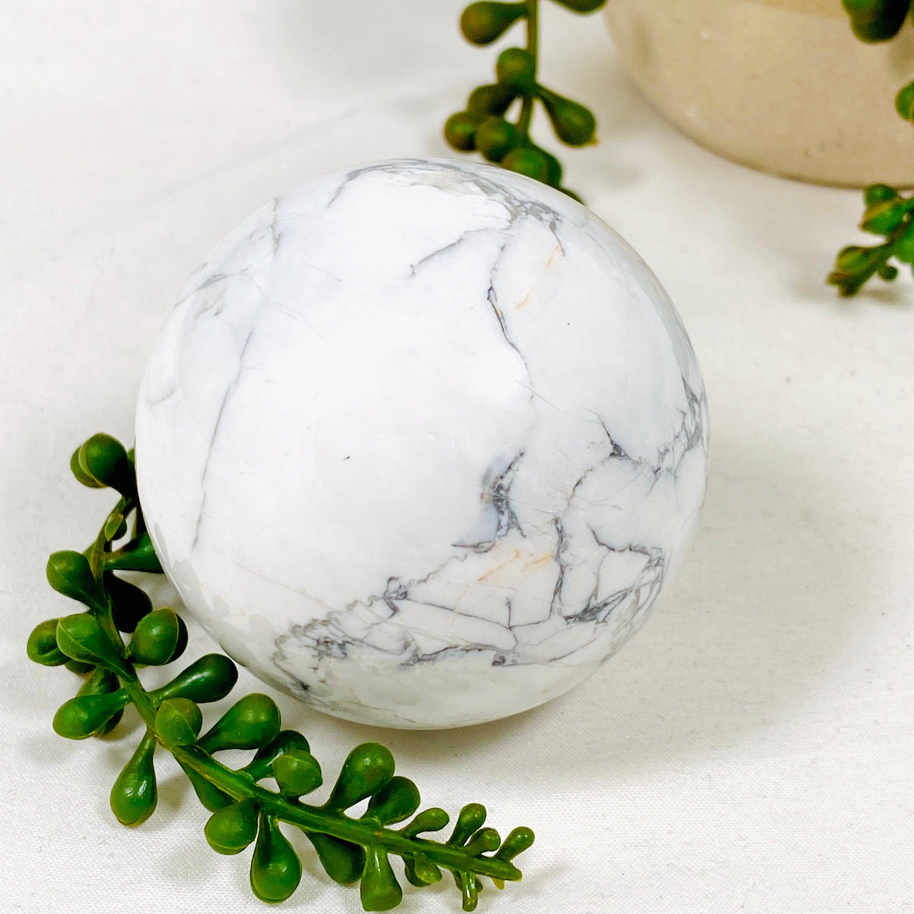 Howlite Sphere HS 02 - Natural White Howlite Crystal Ball for Meditation, Healing & Home Decor - Perfect for Yoga, Reiki & Spiritual Practices