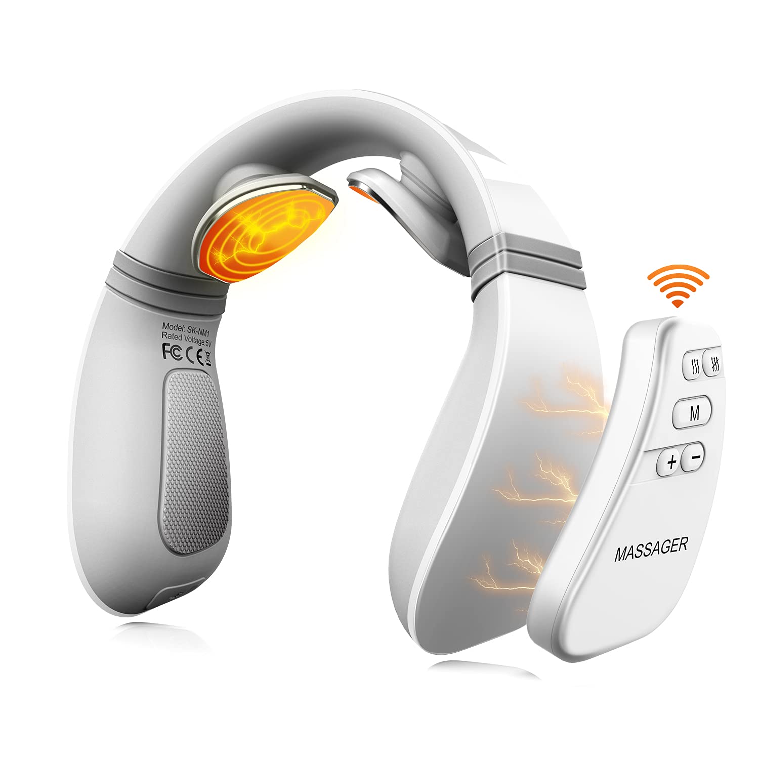 Electric Pulse Neck Massager with Heat - 6 Modes & 15 Levels Cordless Deep Tissue Massager for Neck Pain Relief - Portable White Massage Device for Office, Travel & Home Use