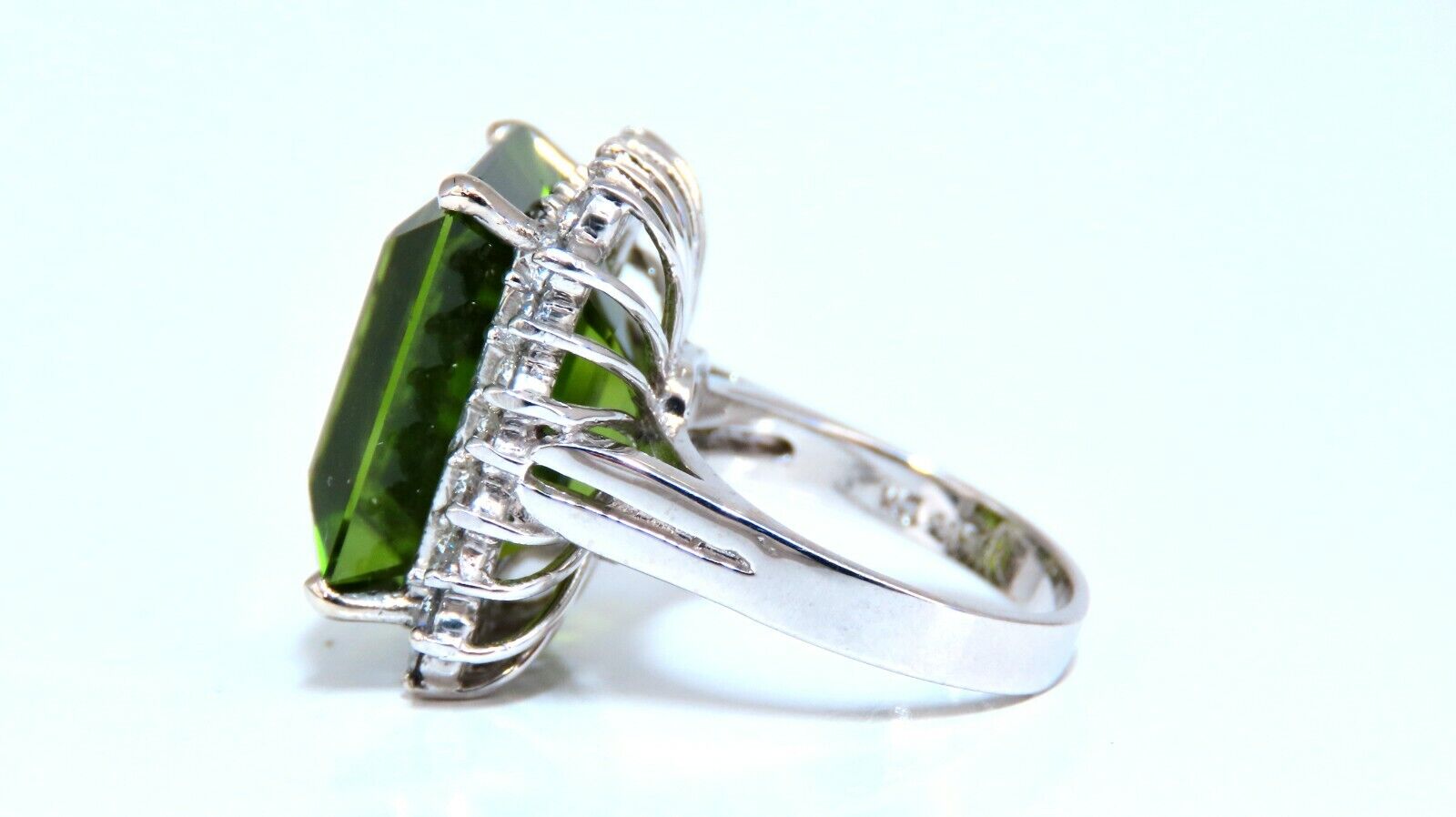 GIA Certified 18.53ct Natural Green Peridot Diamond Ring in 14K Gold - Elegant Engagement, Wedding & Anniversary Jewelry Gift for Women