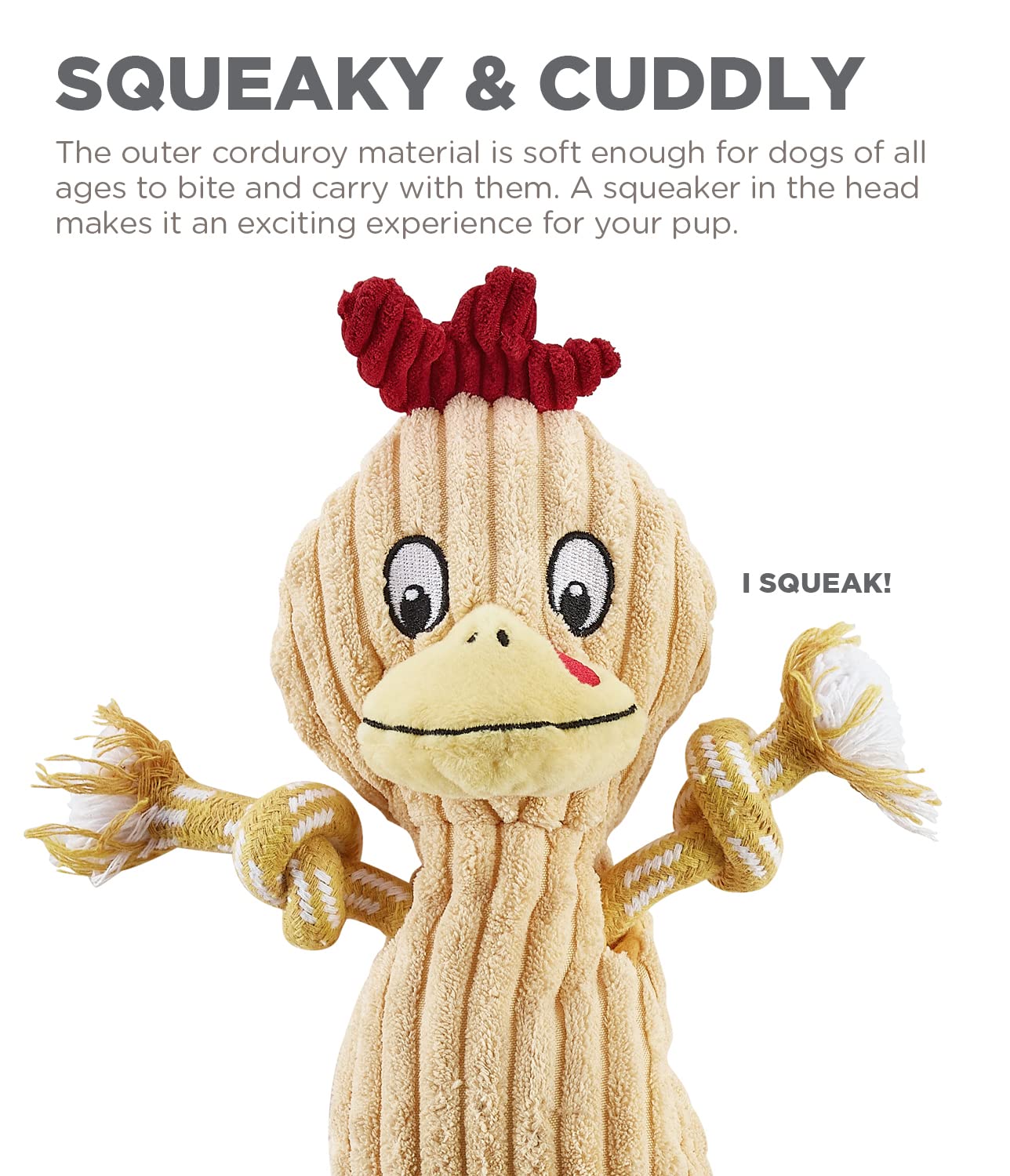 Charming Pet Ranch Roperz Chicken Plush Squeaky Dog Toy - Soft & Durable Interactive Chew Toy for Small & Medium Dogs - Perfect for Playtime, Training & Cuddling