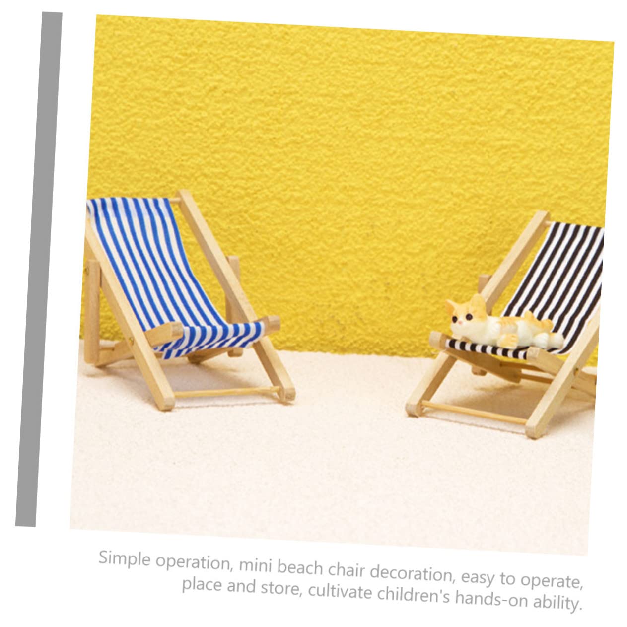 6-Piece Miniature Beach Chair Set - Dollhouse Sunbath Chairs, Fairy Garden Deck Chairs & Seaside Landscape Decor - Perfect for DIY Beach Layouts, Fairy Gardens, and Miniature Scenes - Foldable Wooden Furniture for Dolls and Miniatures