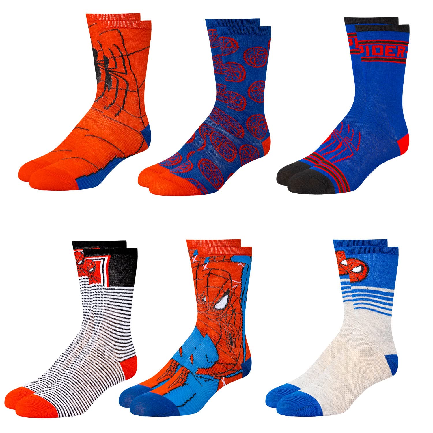 Marvel Spiderman Socks 6-Pack - Breathable Athletic Socks for Men & Boys - Perfect for Sports, Cosplay & Everyday Wear