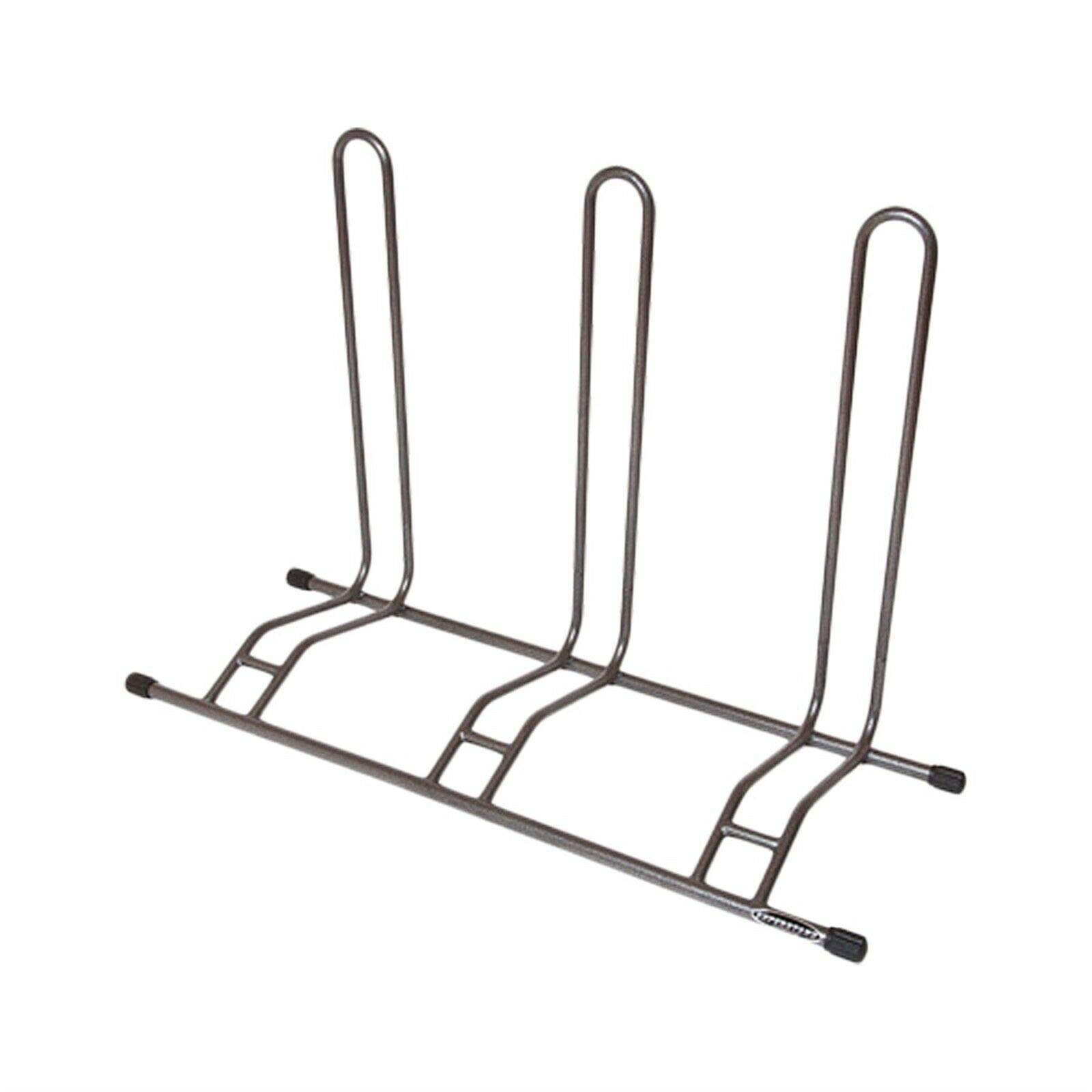 Super Bike Stand - Heavy Duty 3-Bike Storage Rack for Bicycles, Grey, Fits Tires Up to 2.5