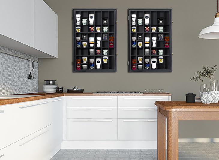 Furnishh 36-Slot Lockable Shot Glass Display Case - Solid Wood Wall Mounted Cabinet with Removable Shelves (18