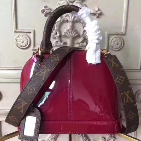 LV Alma BB Patent Leather Crossbody Bag in Magenta - Stylish & Luxurious Handbag for Women, Perfect for Work, Travel & Evening Out