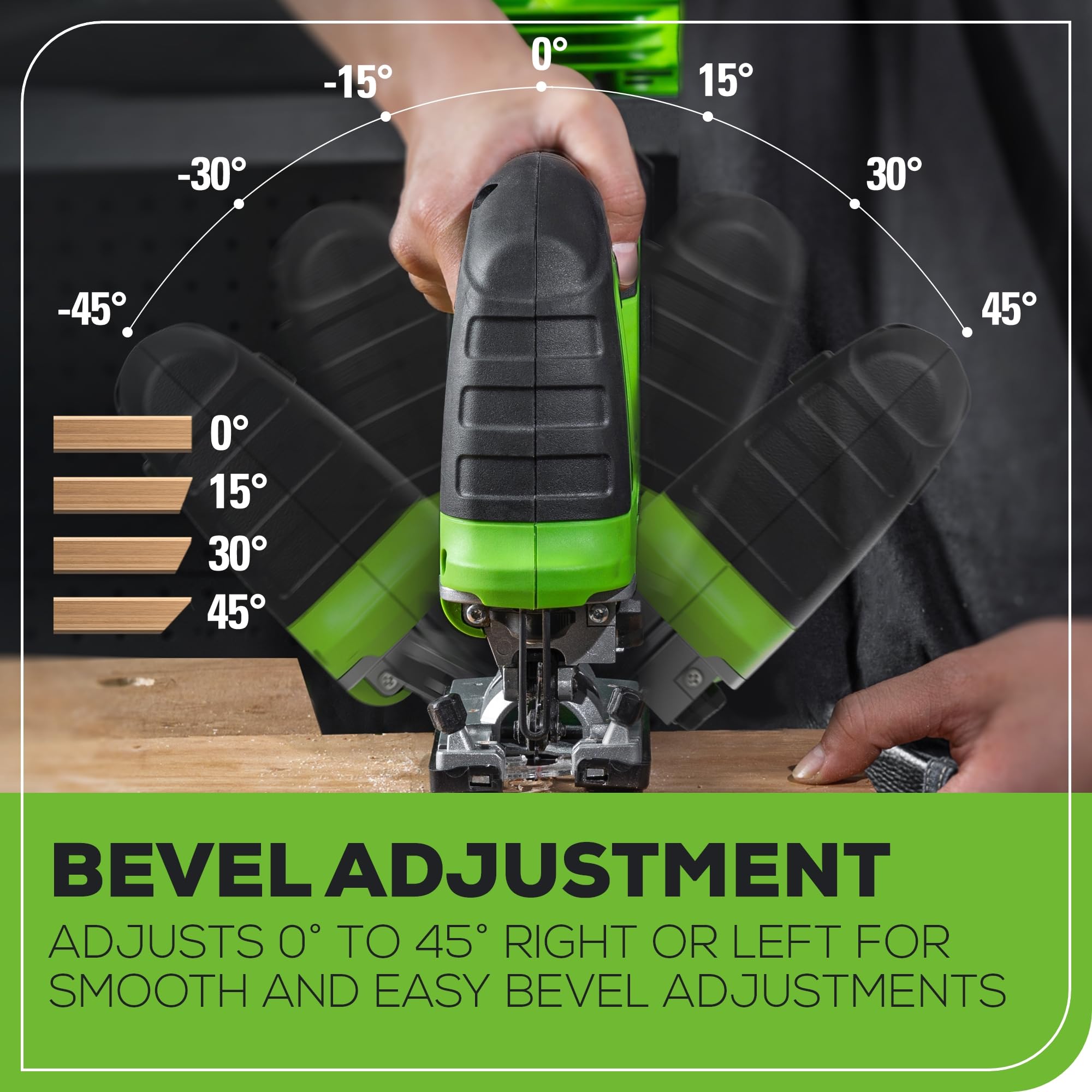 Greenworks 24V Brushless Jigsaw with 4Ah Battery - 3000 SPM, 45° Cutting Angle, 4 Orbital Motion Settings - Ideal for Woodworking, DIY Projects & Home Renovations