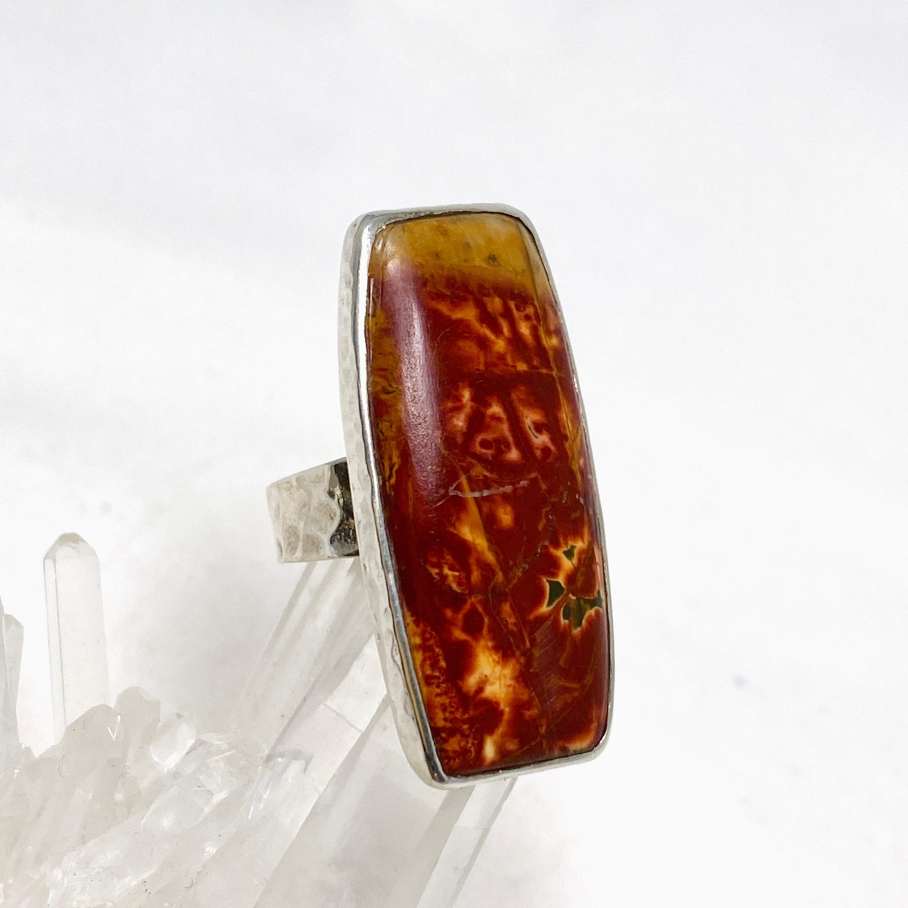 Cherry Creek Jasper Hammered Rectangular Ring for Women - Size 8 KRGJ1606 | Boho Chic Jewelry, Healing Stone Accessory for Meditation & Spiritual Gifts