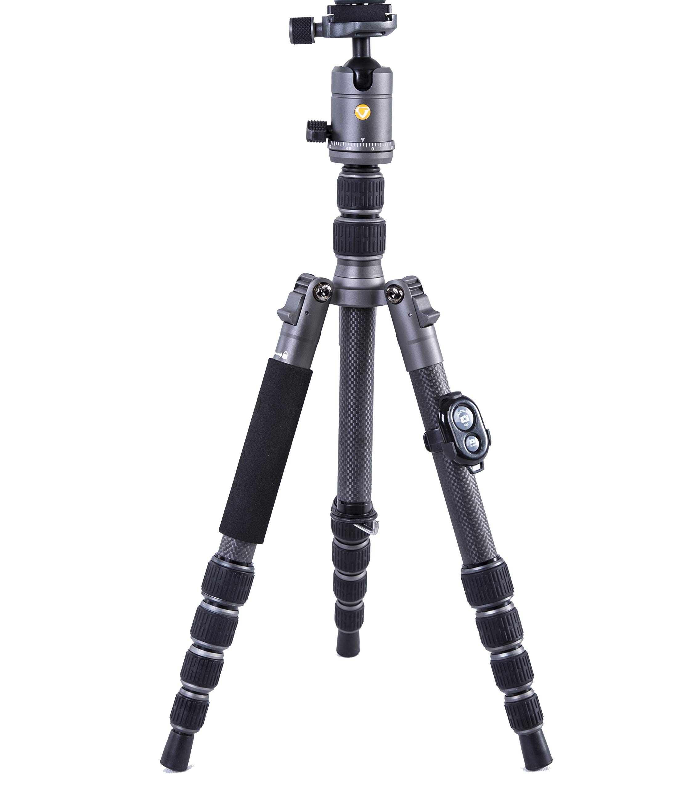 Vanguard VEO3GO235CB Carbon Fiber Travel Tripod with Ball Head - Lightweight Compact Tripod for DSLR Camera, Smartphone & Mirrorless - Includes Monopod, Phone Holder & Bluetooth Remote - Perfect for Travel, Hiking & Vlogging