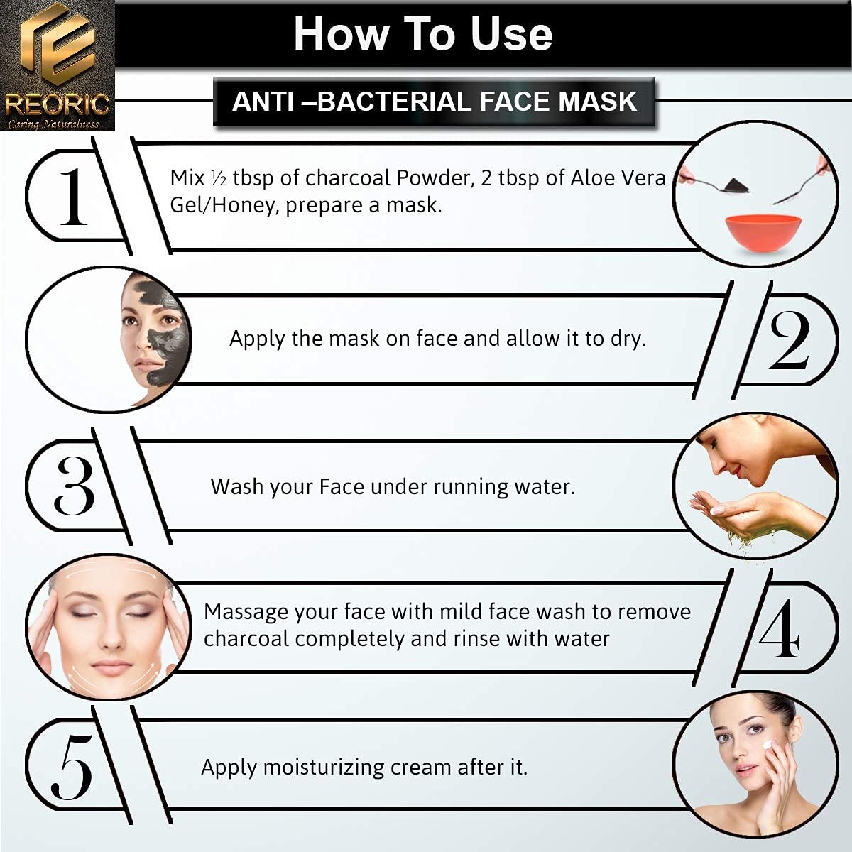 Reoric Activated Charcoal Powder & Multani Mitti Clay - 100% Pure Bentonite Clay Face Mask for Acne, Blackheads & Glowing Skin | Coconut Charcoal Detox Mask | Cosmetic Grade Skin Care (200g, Pack of 2) - Perfect for DIY Spa, Deep Cleansing & Skin Detox at Home