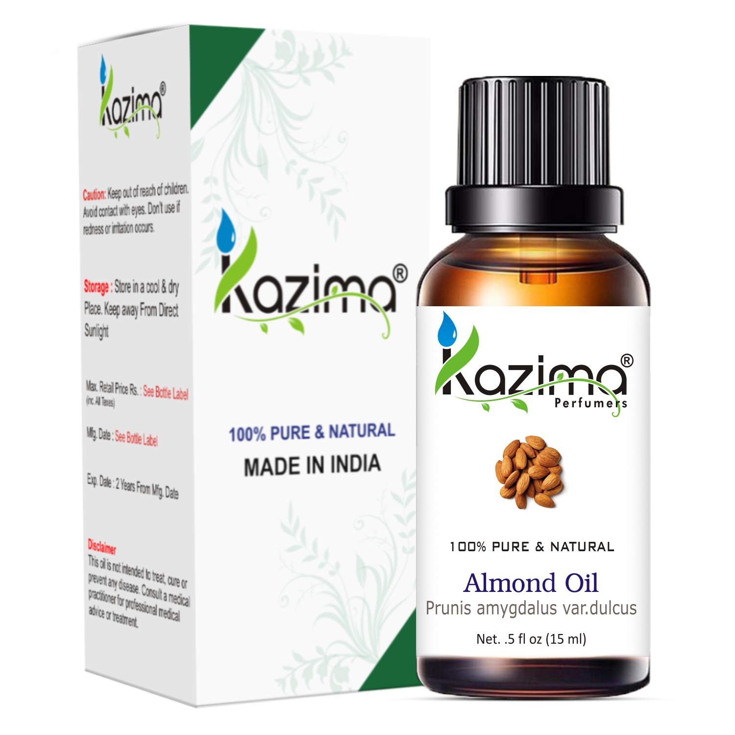 KAZIMA 100% Pure Almond Oil - Cold Pressed for Hair & Skin Care - Aromatherapy & Massage Use
