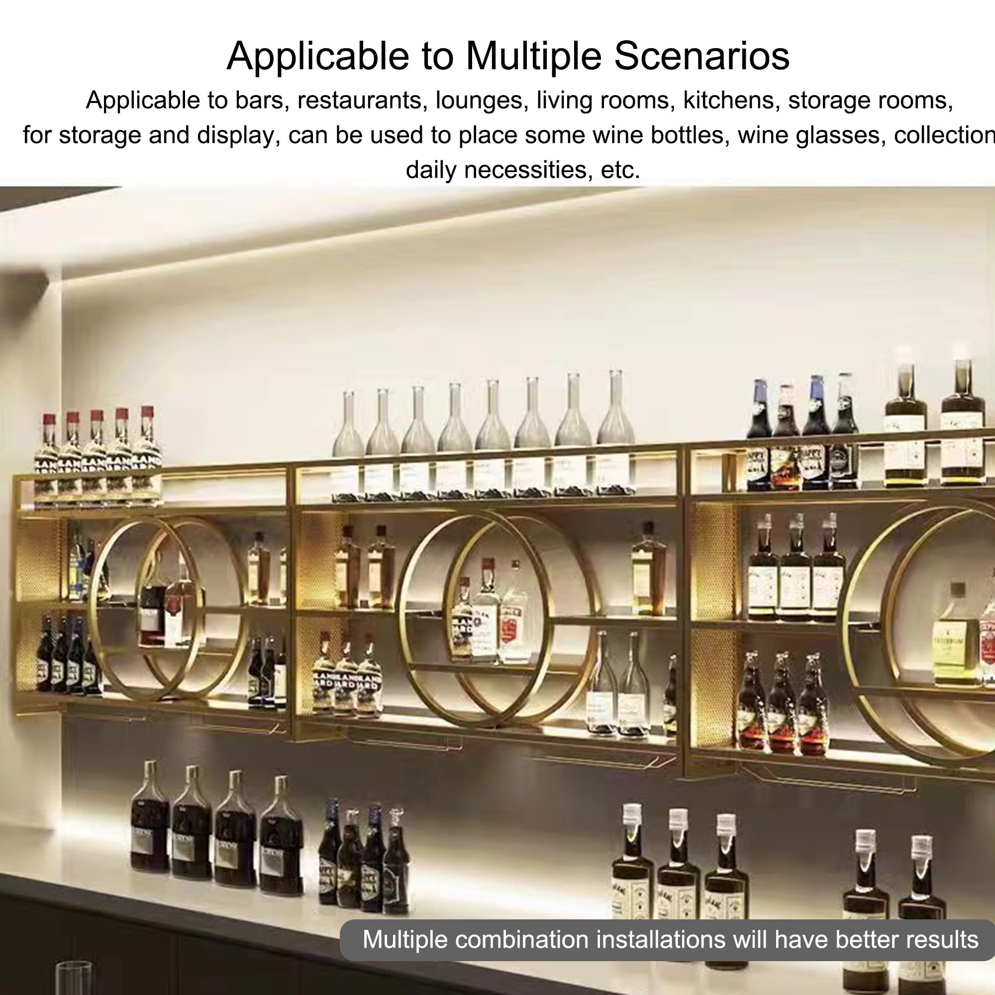 Wall Mounted Wine Rack with LED Lights - Floating Bar Shelves for Wine & Liquor Bottles Display - Space Saving Home Bar Cabinet for Kitchen, Dining Room, Living Room - Perfect for Entertaining Guests & Home Decor