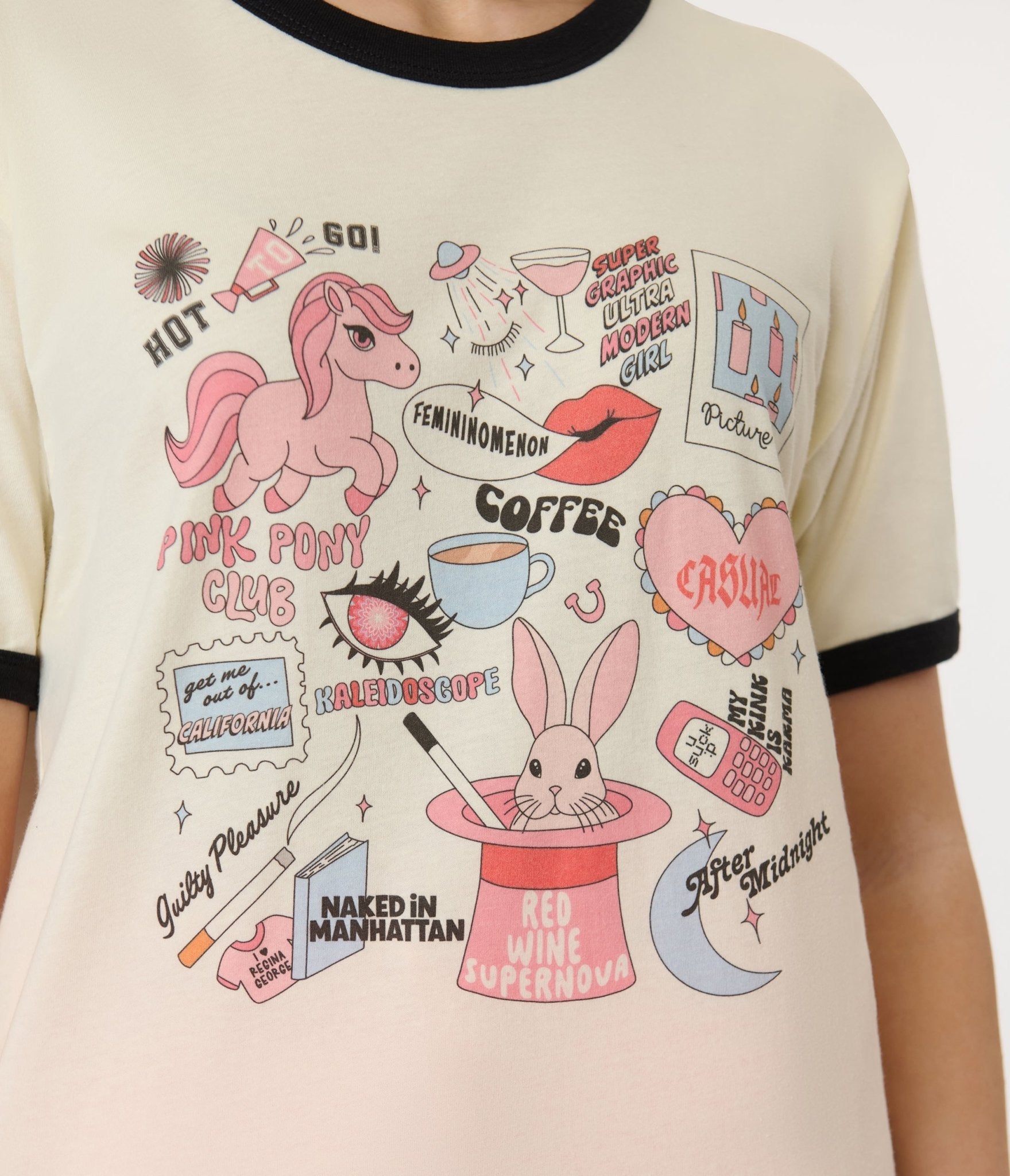 Pink Pony Club Graphic Tee - Vintage Collage Design Cotton T-Shirt for Women | Casual Wear, Street Style & Festival Outfits