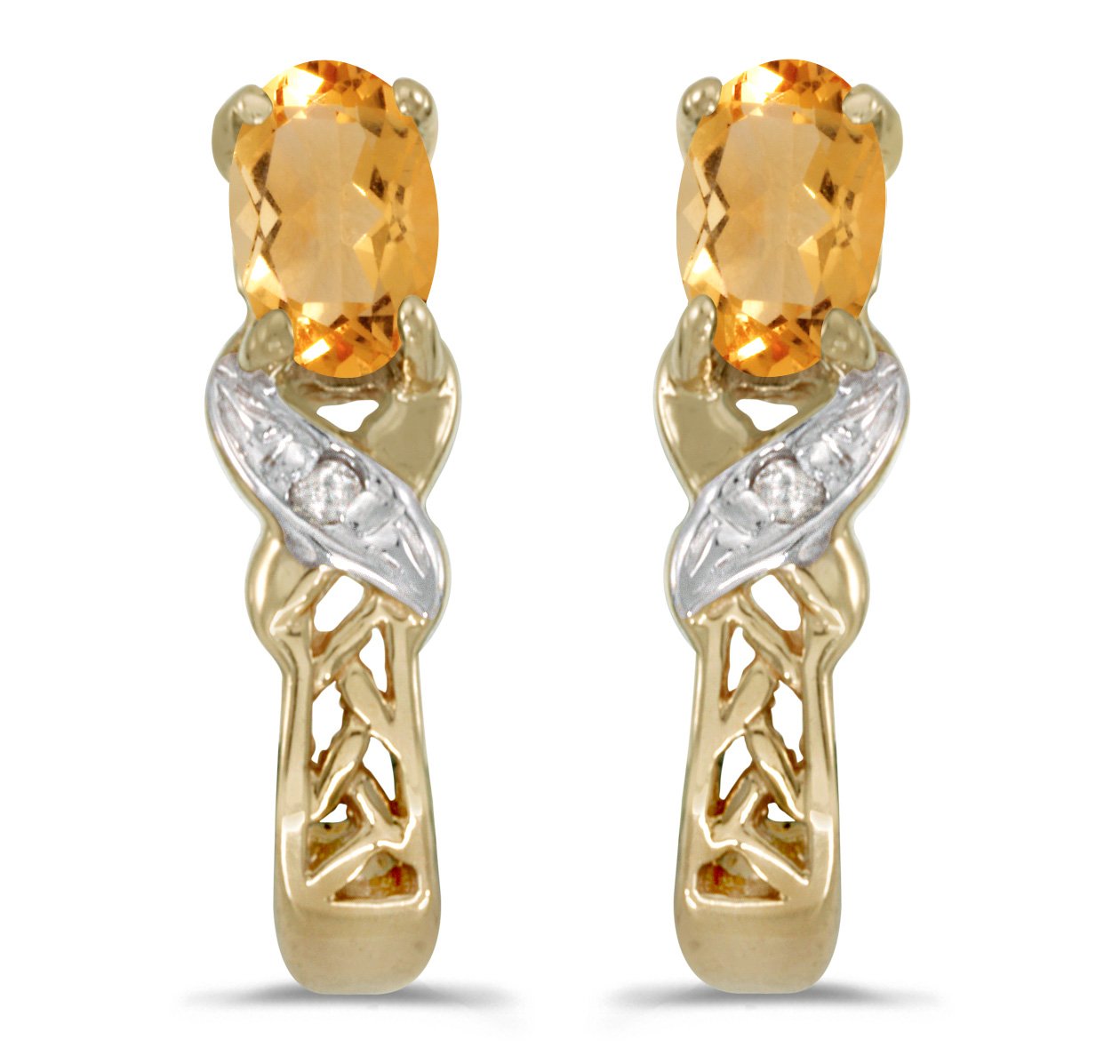 10K Yellow Gold Oval Citrine and Diamond Stud Earrings for Women - Elegant Gift for Birthday, Anniversary & Special Occasions