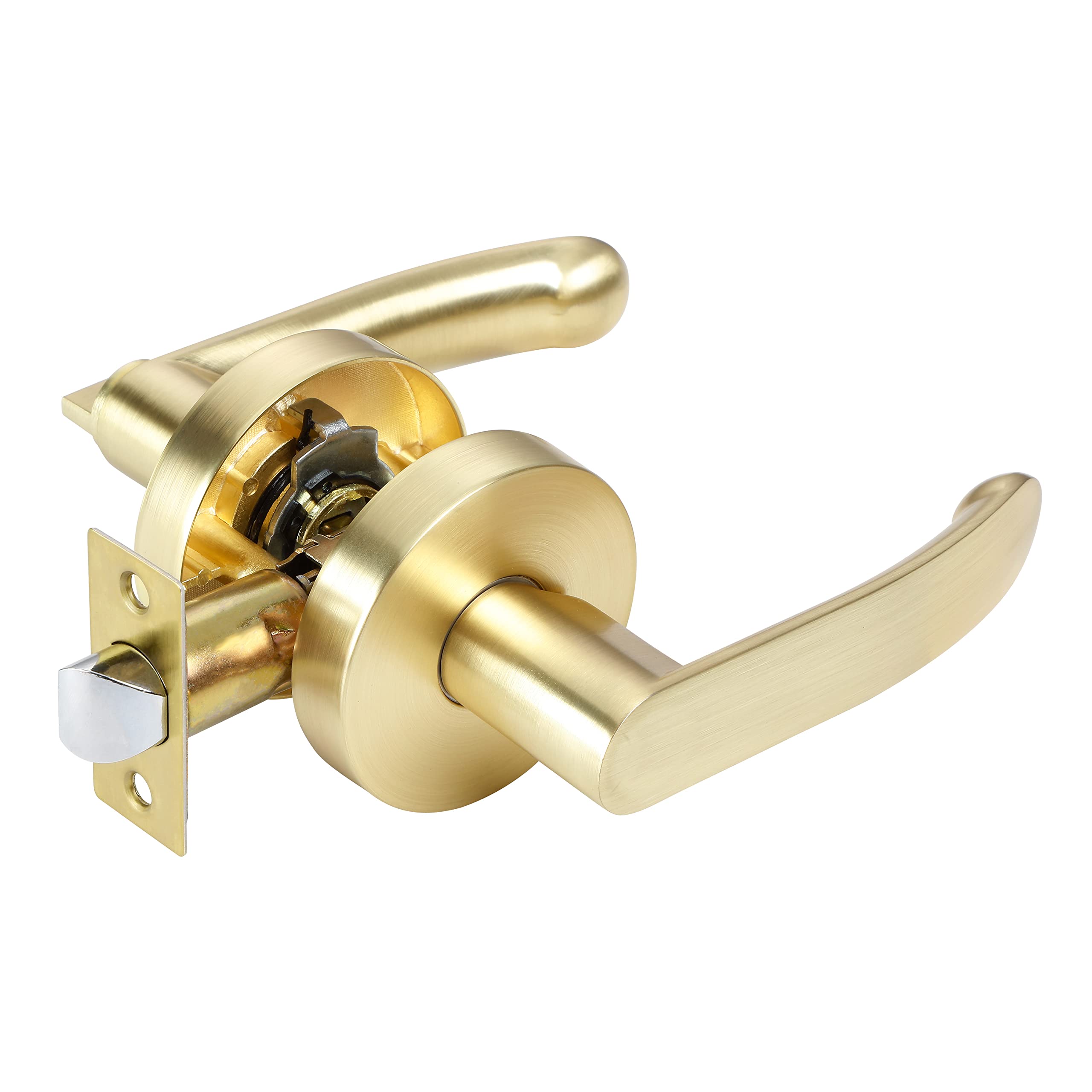 Leydebong 1 Pack Non-Locking Passage Door Lever Set - Satin Brass Finish Keyless Door Handle for Hallway, Closet & Interior Doors - Reversible Right/Left Handed - Perfect for Bedrooms, Bathrooms & Pantries