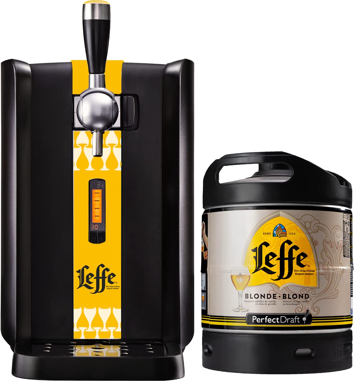PerfectDraft Beer Dispenser with 1 Keg - Leffe Blonde with Magnet - Ideal Gift for Beer Lovers - Home Bar & Party Essential