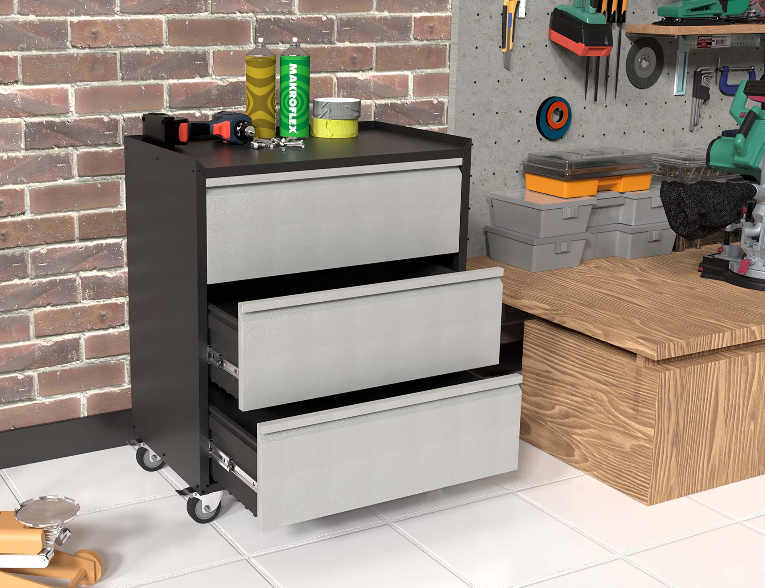 Aobabo 3-Drawer Rolling Tool Chest - Heavy-Duty Metal Garage Storage Cabinet with Wheels, Black/Gray (Assembly Required) - Perfect for Workshop, Garage & Home Organization