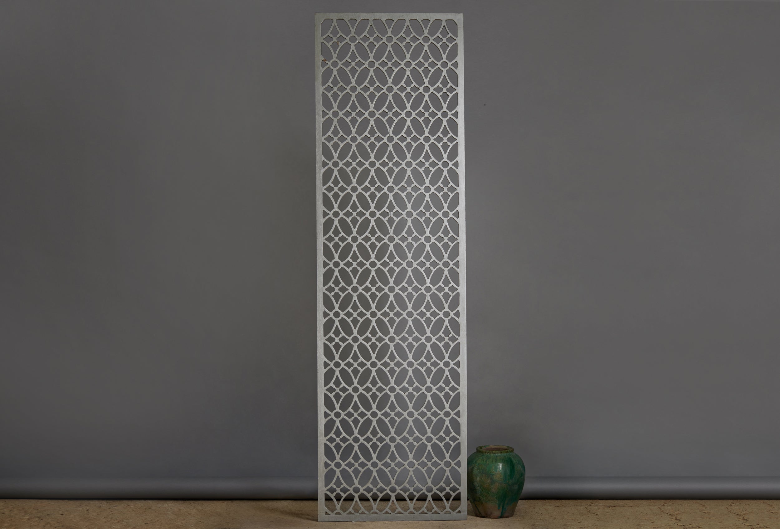 Handcrafted Teak Wood Screen with Intricate Carvings and Silver Paint Finish - Perfect for Home Decor, Room Dividers, and Asian-Inspired Interiors