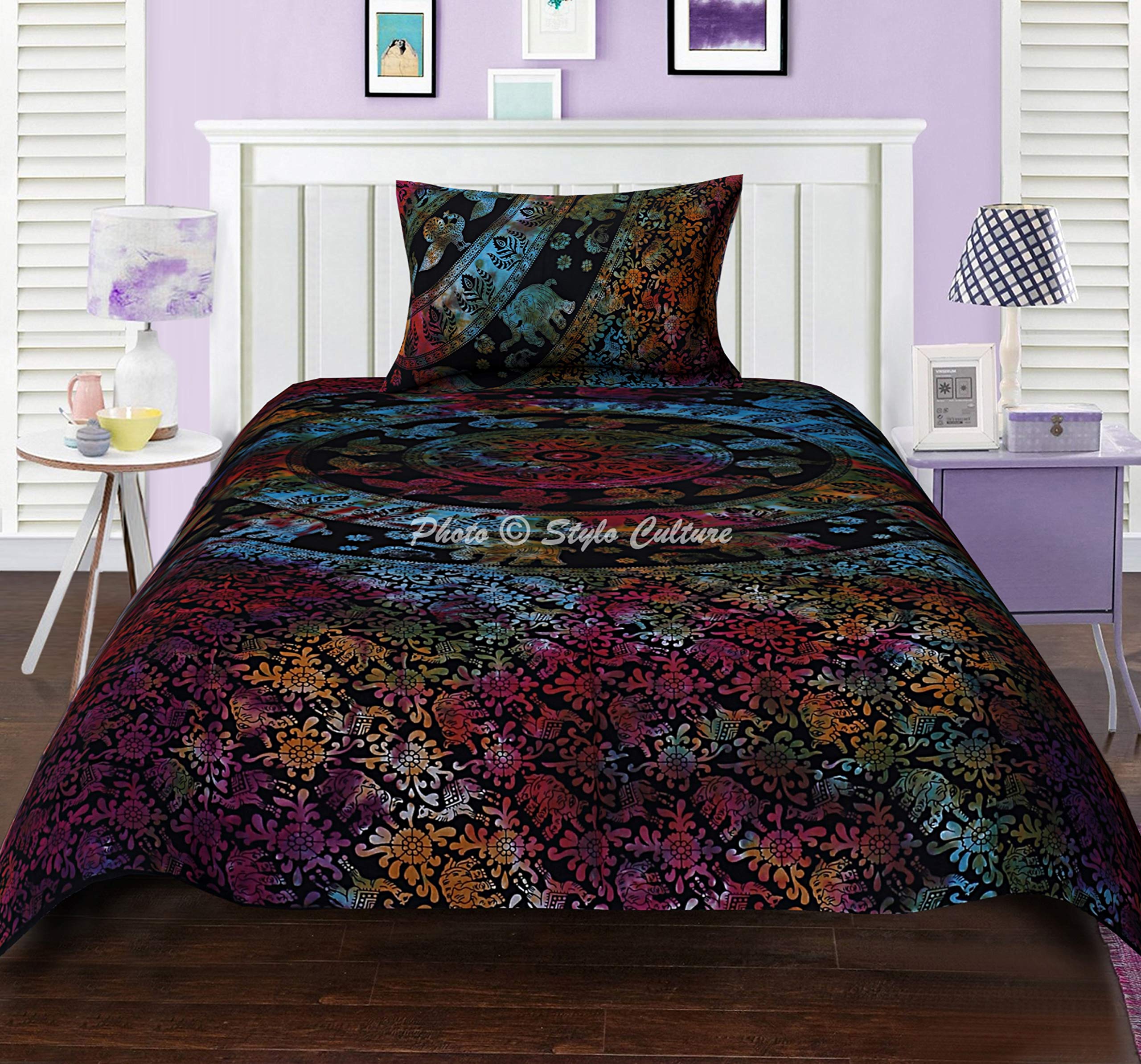 Ethnic Cotton Mandala Duvet Cover Set with Pillowcases - Twin/Full Size Multicolor Floral Tie-Dye Print - Bohemian Home Decor for Kids' Bedroom & Dorm Room