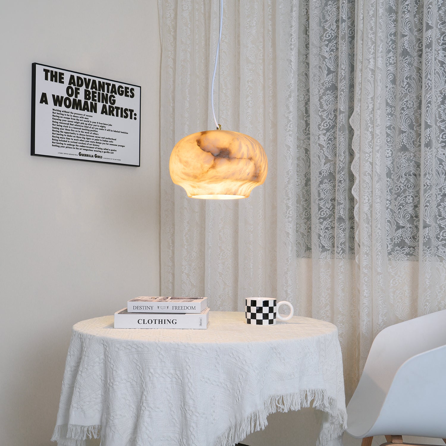 Camille Alabaster Pendant Light - Handcrafted Natural Stone Ceiling Lamp for Dining Room, Kitchen Island & Bedroom Lighting