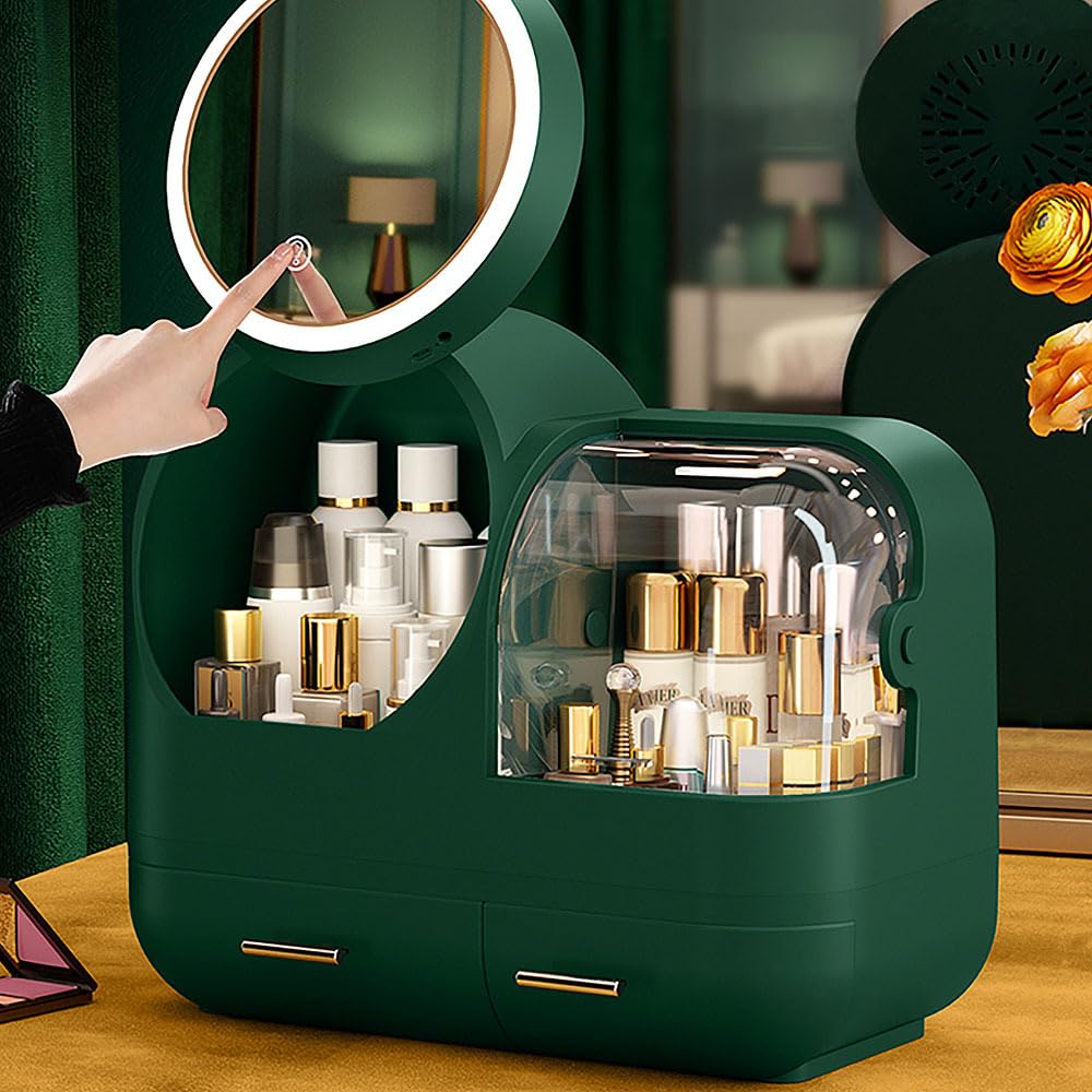 Large Capacity Cosmetic Storage Display Case with LED Mirror - Waterproof Makeup Organizer for Bathroom Counter, Dresser & Vanity | Perfect for Countertop Organization & Beauty Storage