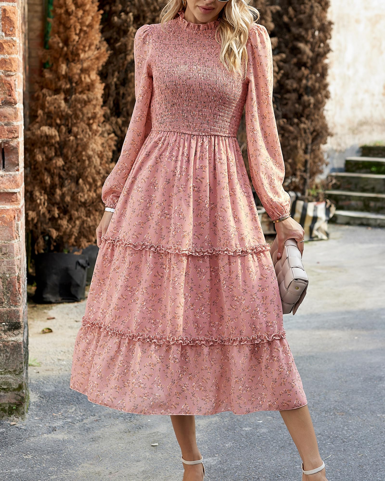 NOLLSOM Women's Floral Boho Maxi Dress - Long Sleeve Crew Neck A-Line Flowy Wedding Guest Dress for Spring 2025 | Perfect for Garden Parties, Beach Vacations & Special Occasions