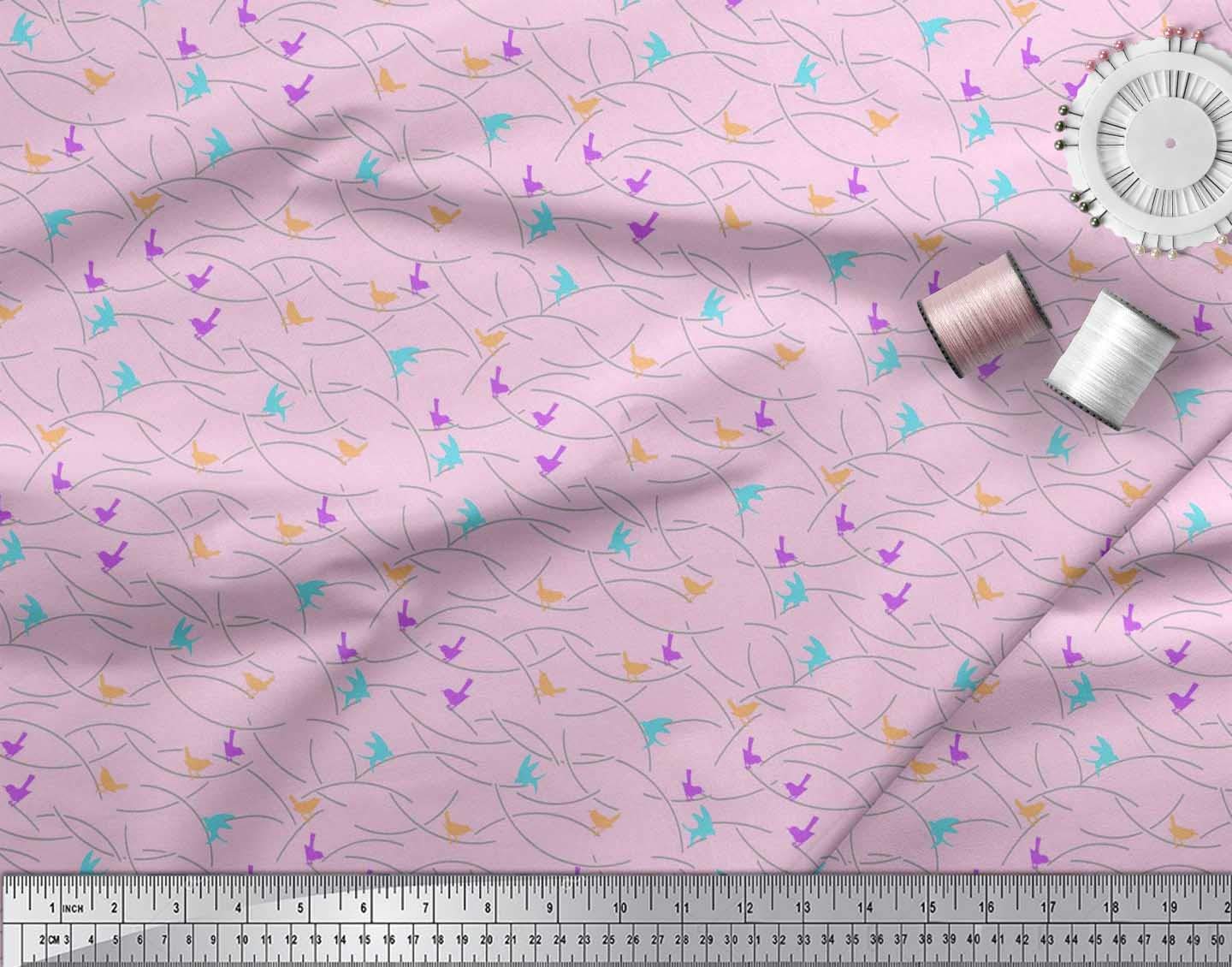 Soimoi Rayon Pink Fabric by The Yard - 42 Inch Wide - Artistic Bird Flight Printed Fabric - Lightweight & Soft for Dresses, Skirts, and DIY Crafts