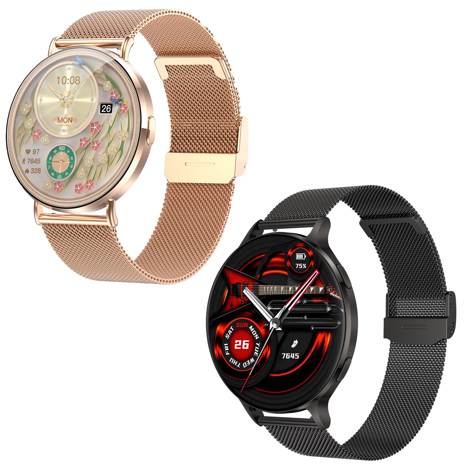 Ultra-Slim Smart Watch for Women & Men - AMOLED Touchscreen, SpO2/Heart Rate/Sleep Monitor, Waterproof Fitness Tracker with Call Function & 2 Bands (Compatible with iPhone Samsung Android) - Perfect for Workouts, Running, Swimming & Daily Activity Tracking