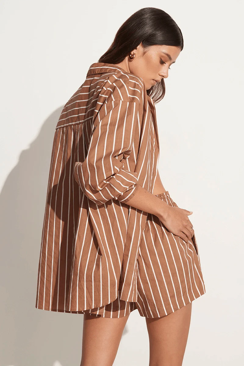 Daija Shirt Adia Stripe Print Hazelnut - Stylish Casual Button Down Shirt for Men | Perfect for Office, Date Night & Weekend Outings