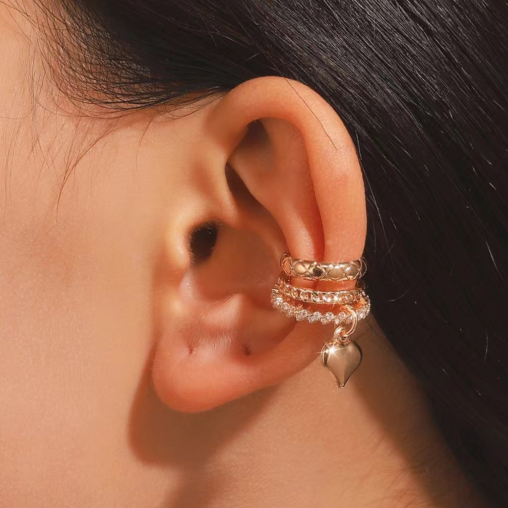 Luxury Layered Heart Ear Cuff Fake Earrings for Women - Fashionable Non-Piercing Clip On Ear Jewelry - Perfect for Parties, Weddings & Date Nights | DMS339