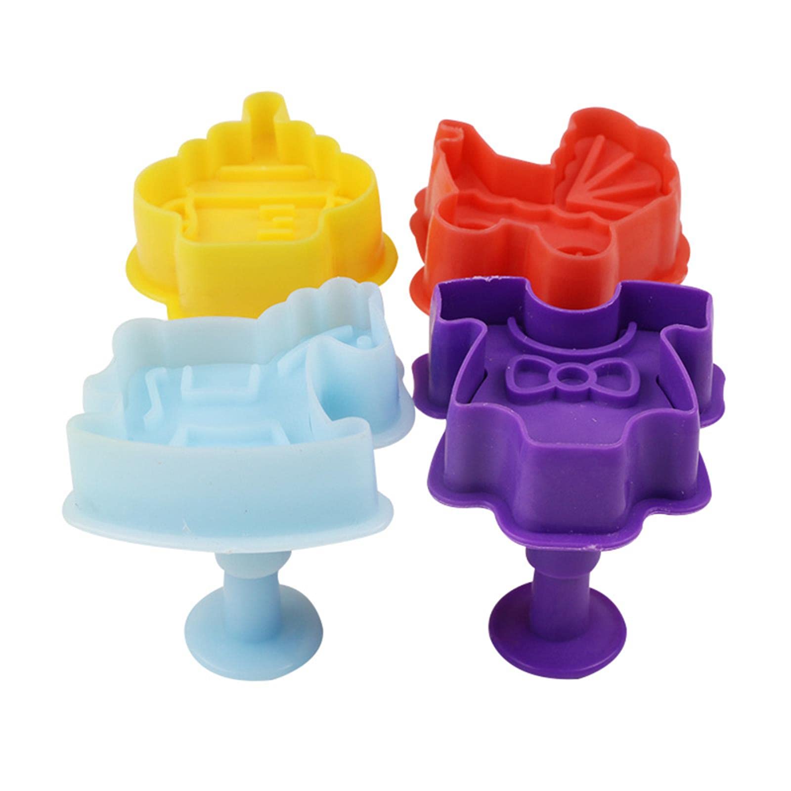 4pcs 3D Baby Stroller & Trojan Bottle Cookie Molds - Biscuit Stamp, Fondant Decorating Tools for Baby Shower, Birthday Party & DIY Baking Gifts