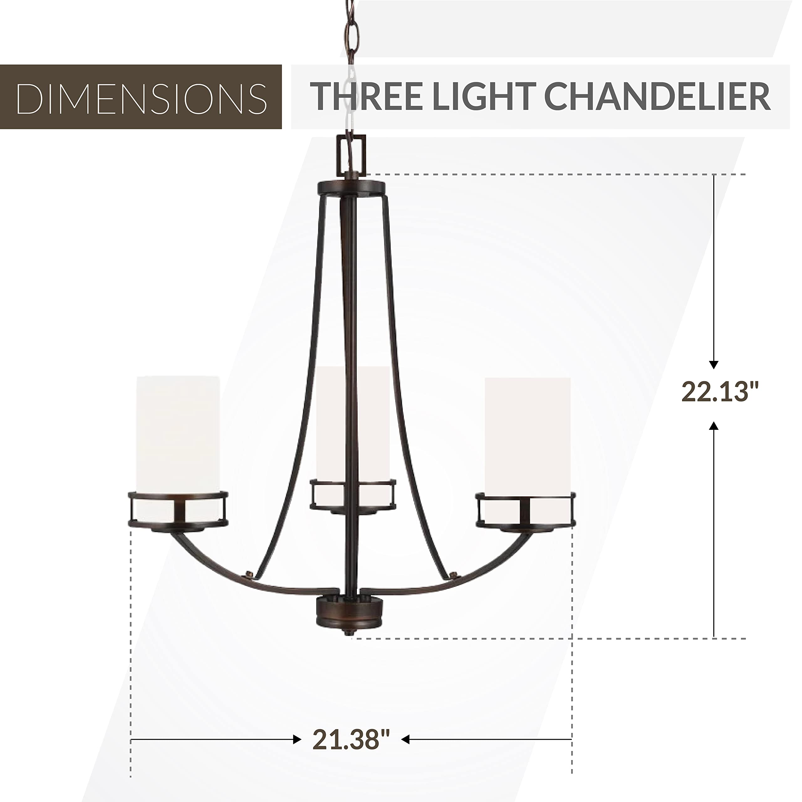 Generation Lighting 3-Light Robie Chandelier in Bronze (3121603-710) - Modern Ceiling Light Fixture for Dining Room, Living Room & Bedroom Decor | Uses A19 Standard or LED Bulbs | Perfect for Home Lighting, Interior Design & Ambiance Creation
