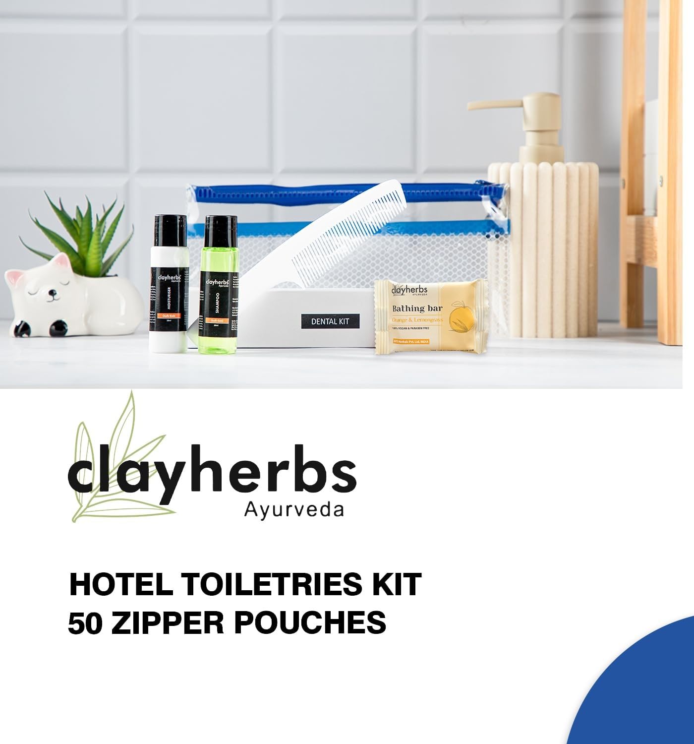 Clayherbs 50-Pack Premium Hotel Toiletries Set | Travel-Sized Shampoo, Conditioner, Soap & Lotion Kit | Bulk Guest House & Hospital Amenities | Wedding Guest Welcome Bags | 9
