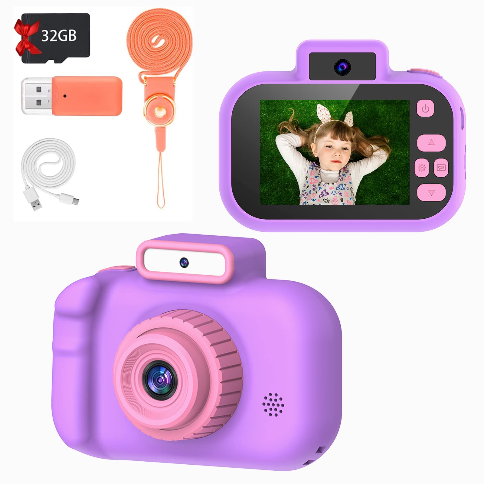 Upgrade Kids Digital Camera - Full HD Video Camera for Boys & Girls Ages 3-9 | 32GB SD Card Included | Perfect Birthday Gift for Toddlers & Teens | Portable Toy Camera for Travel, Outdoor Adventures & Creative Learning (Purple)