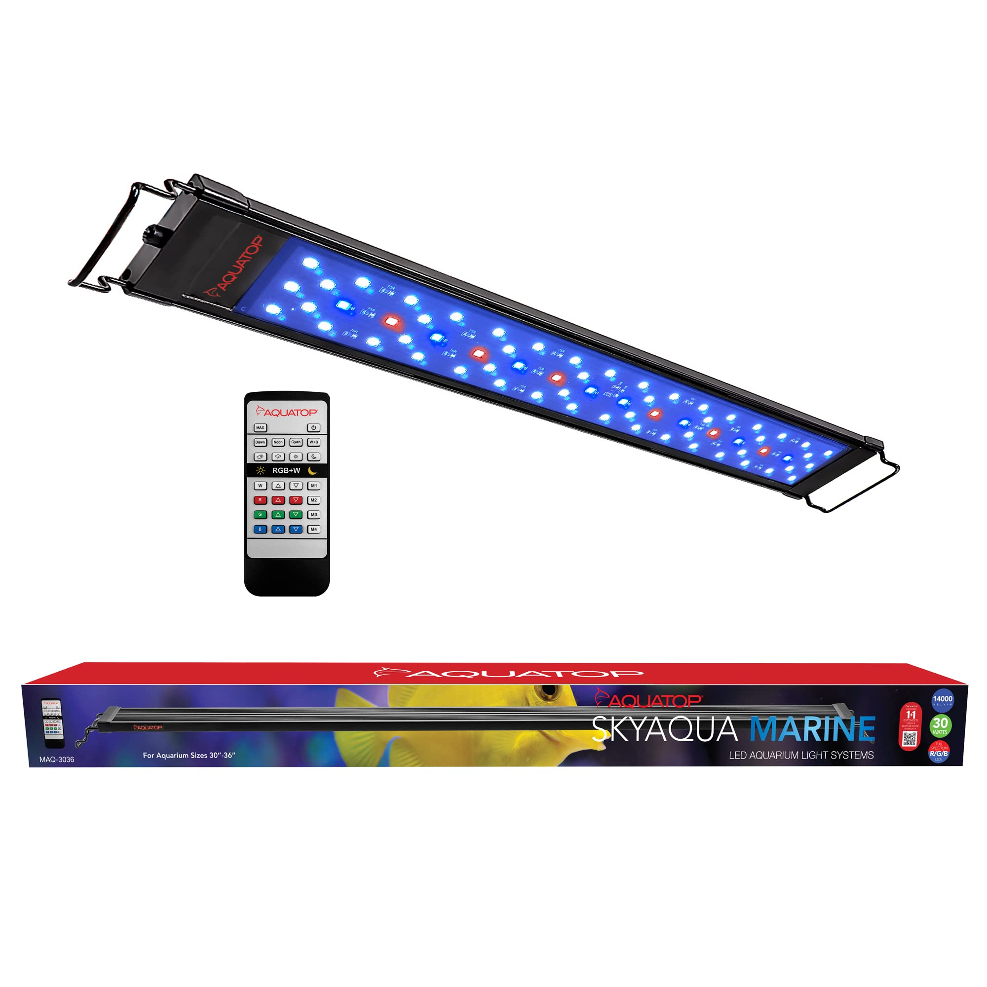 Aquatop SkyAqua Marine LED Saltwater Aquarium Light – 14000K Full Spectrum for Coral Growth, 30-36 Inch Fish Tank Lighting with Remote Control & 3 Position Toggle Switch – UL & CSA Certified – Perfect for Reef Tanks, Marine Aquariums & Saltwater Fish Habitats