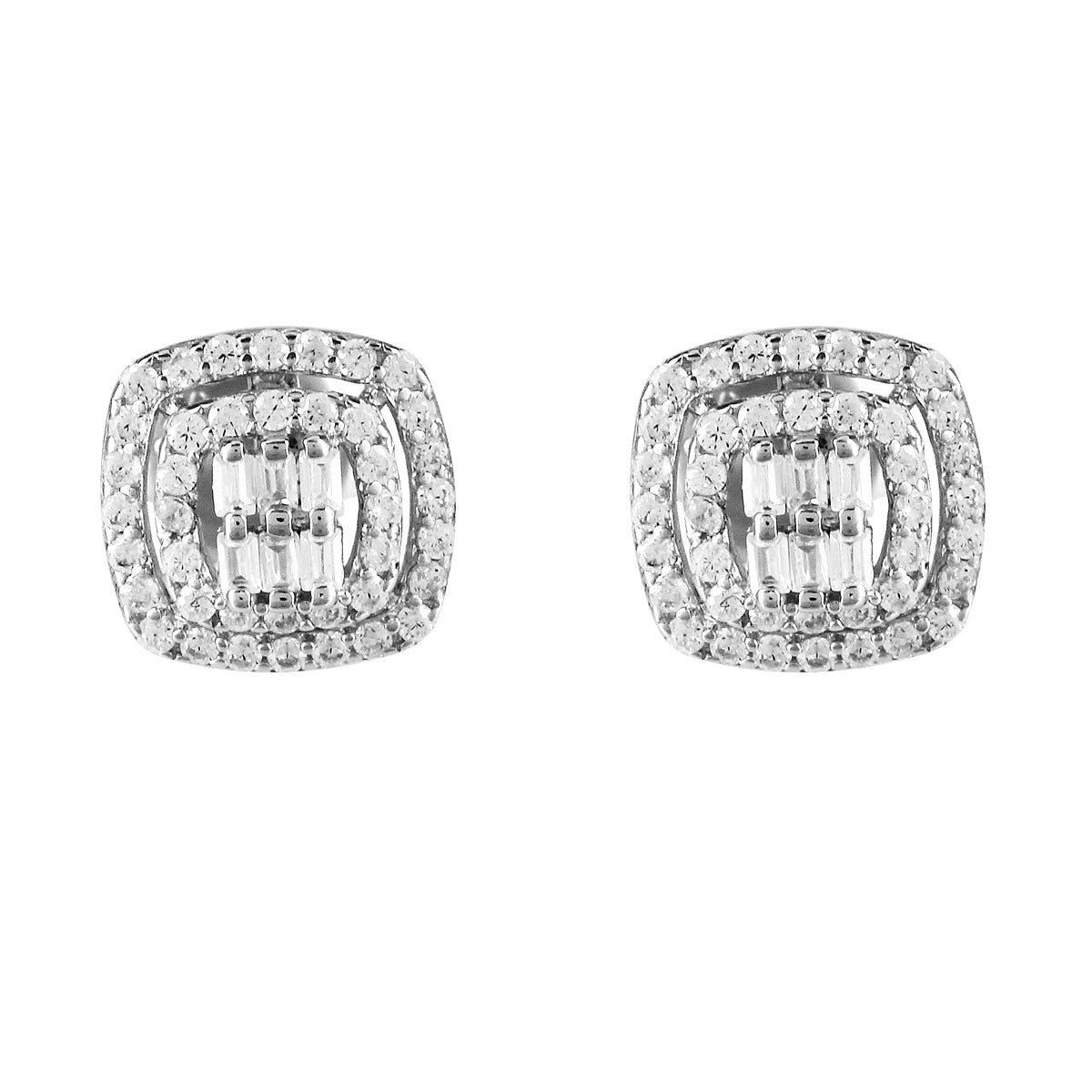 Sterling Silver Stud Earrings - Tower Style Cube Icy Baguette Design for Women | Elegant Everyday Jewelry for Work, Party & Special Occasions