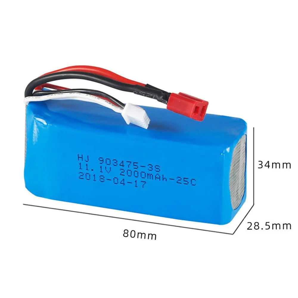11.1V 2000mAh 25C 3S LiPo Battery with T Plug - Compatible with SCY 16103 Pro RC Car - Perfect for High-Speed Racing and Off-Road Bashing