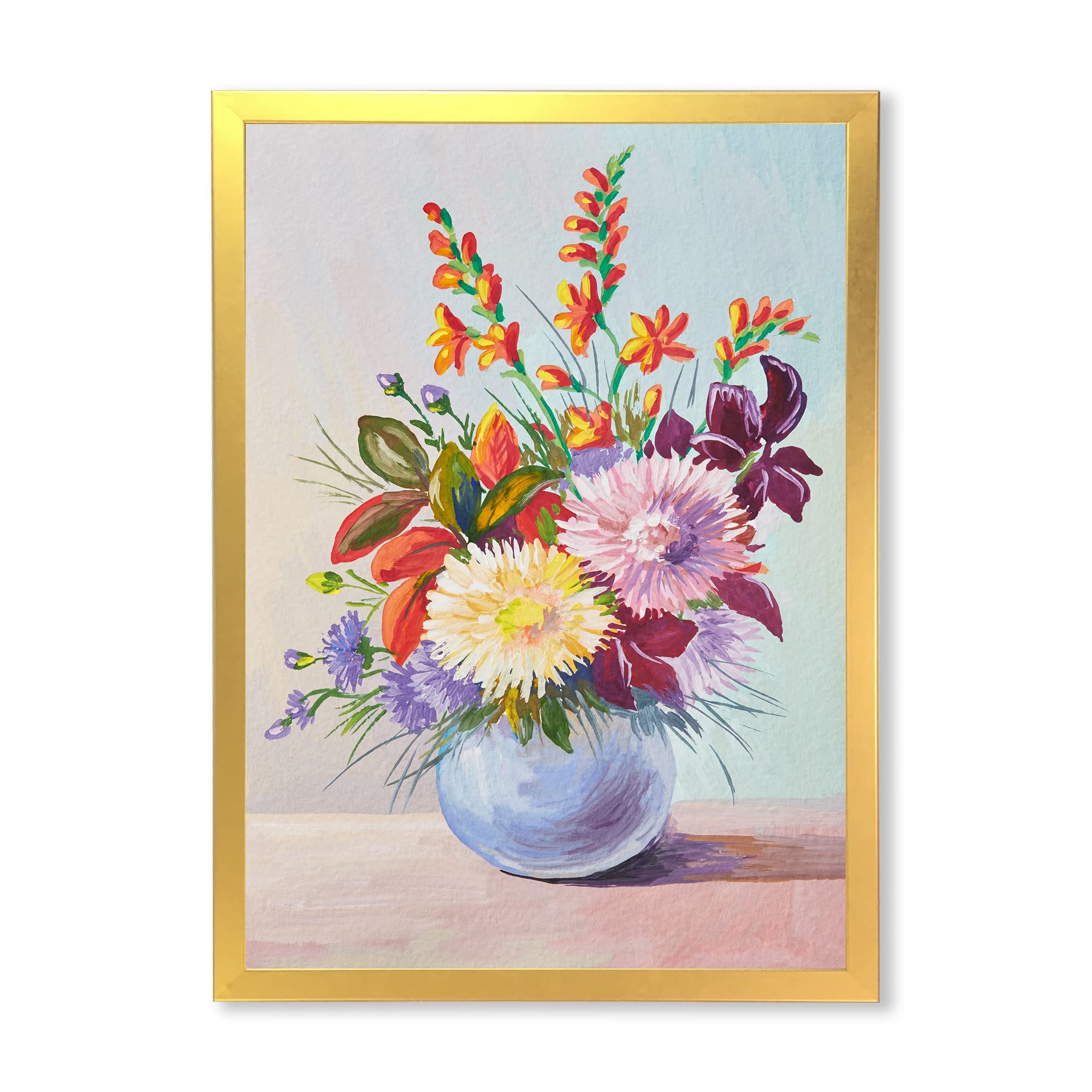 Still Life Painting of Asters in White Vase - Traditional Framed Wall Art for Living Room, Bedroom & Office Decor