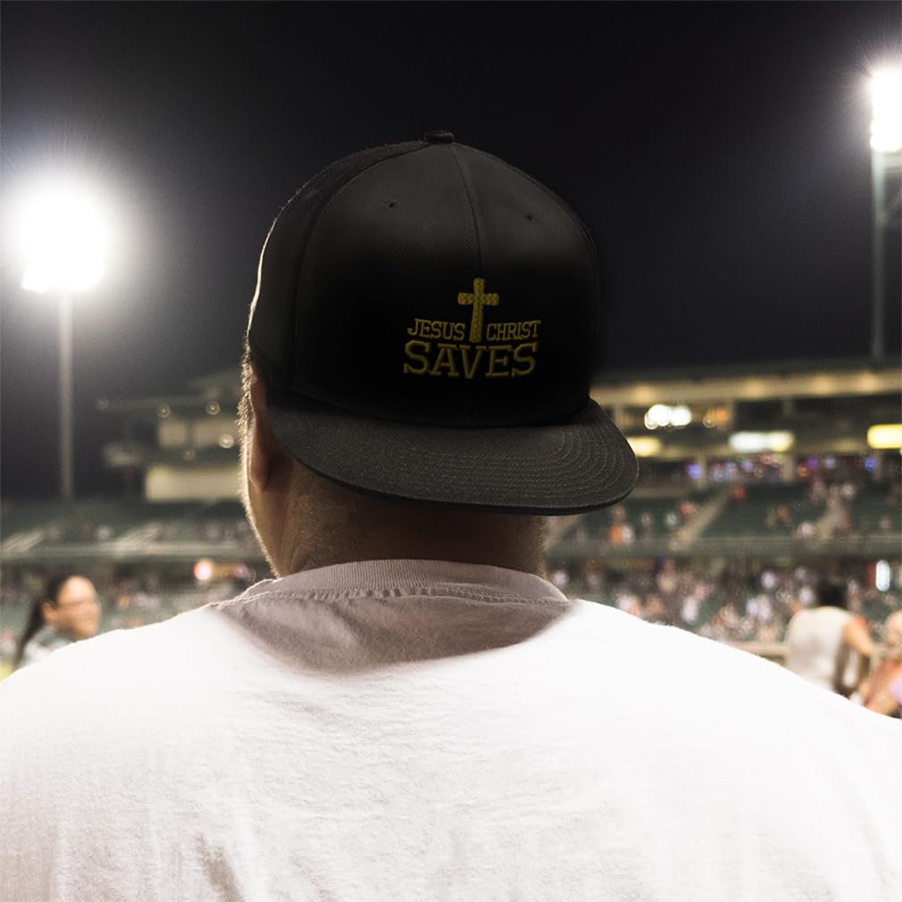 Speedy Pros Snapback Hat for Men - Flat Brim Christian Hat with 'Jesus Christ Saves' Religious Embroidery - Adjustable Baseball Cap for Church, Worship & Everyday Faith Wear